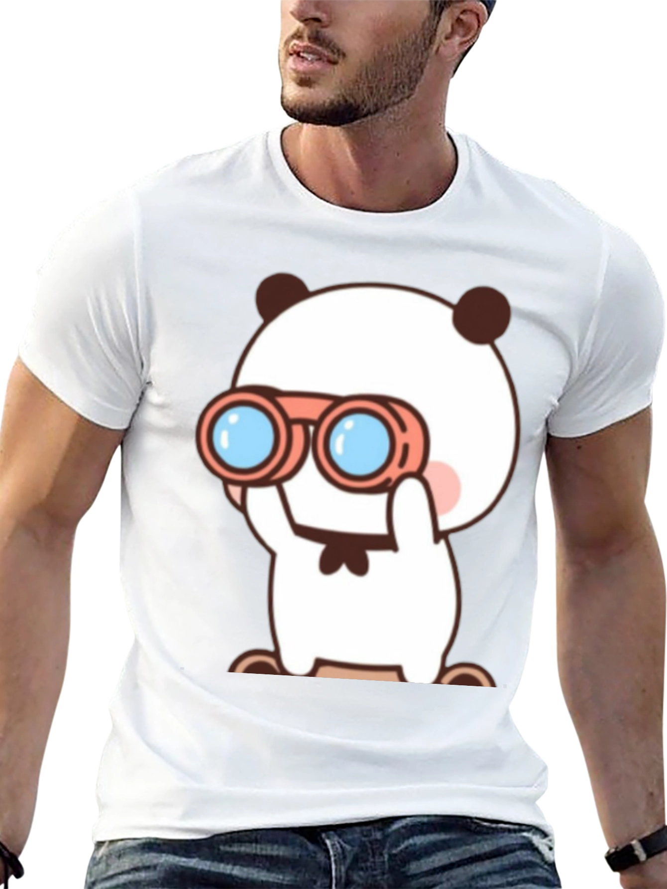 Cute Cartoon Panda Binoculars Black T-Shirt