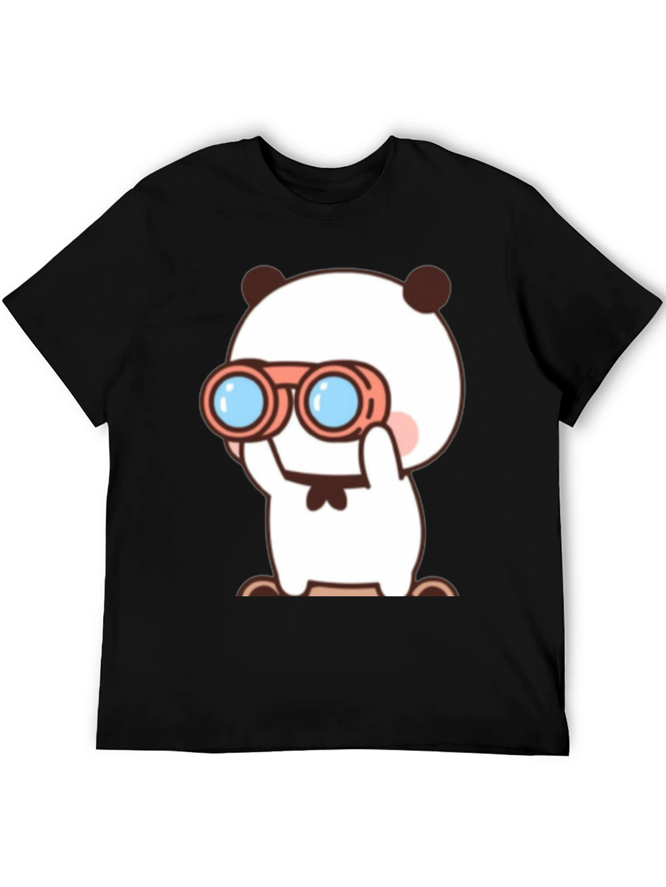 Cute Cartoon Panda Binoculars Black T-Shirt