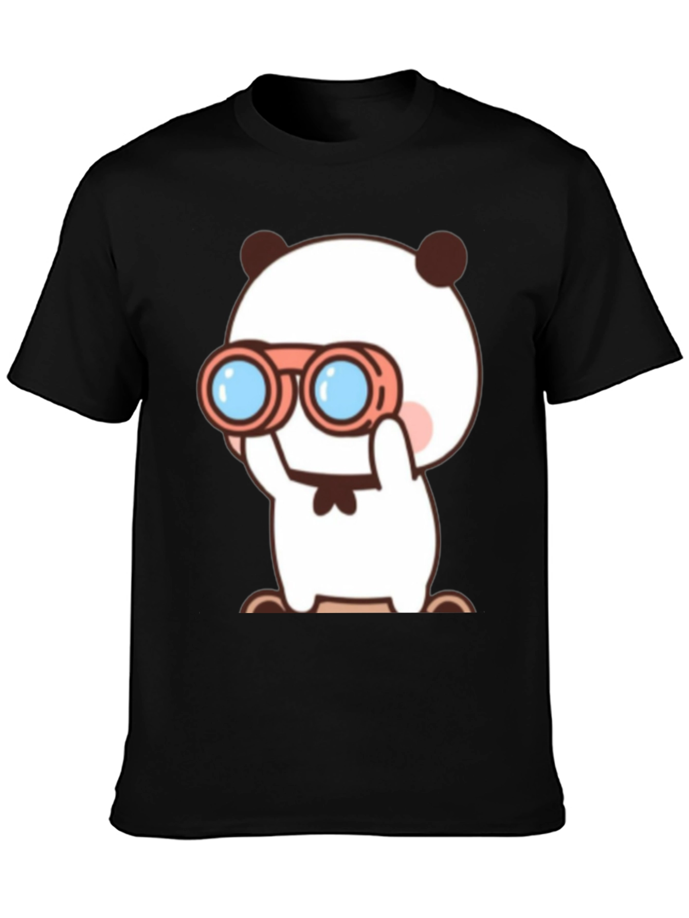 Cute Cartoon Panda Binoculars Black T-Shirt