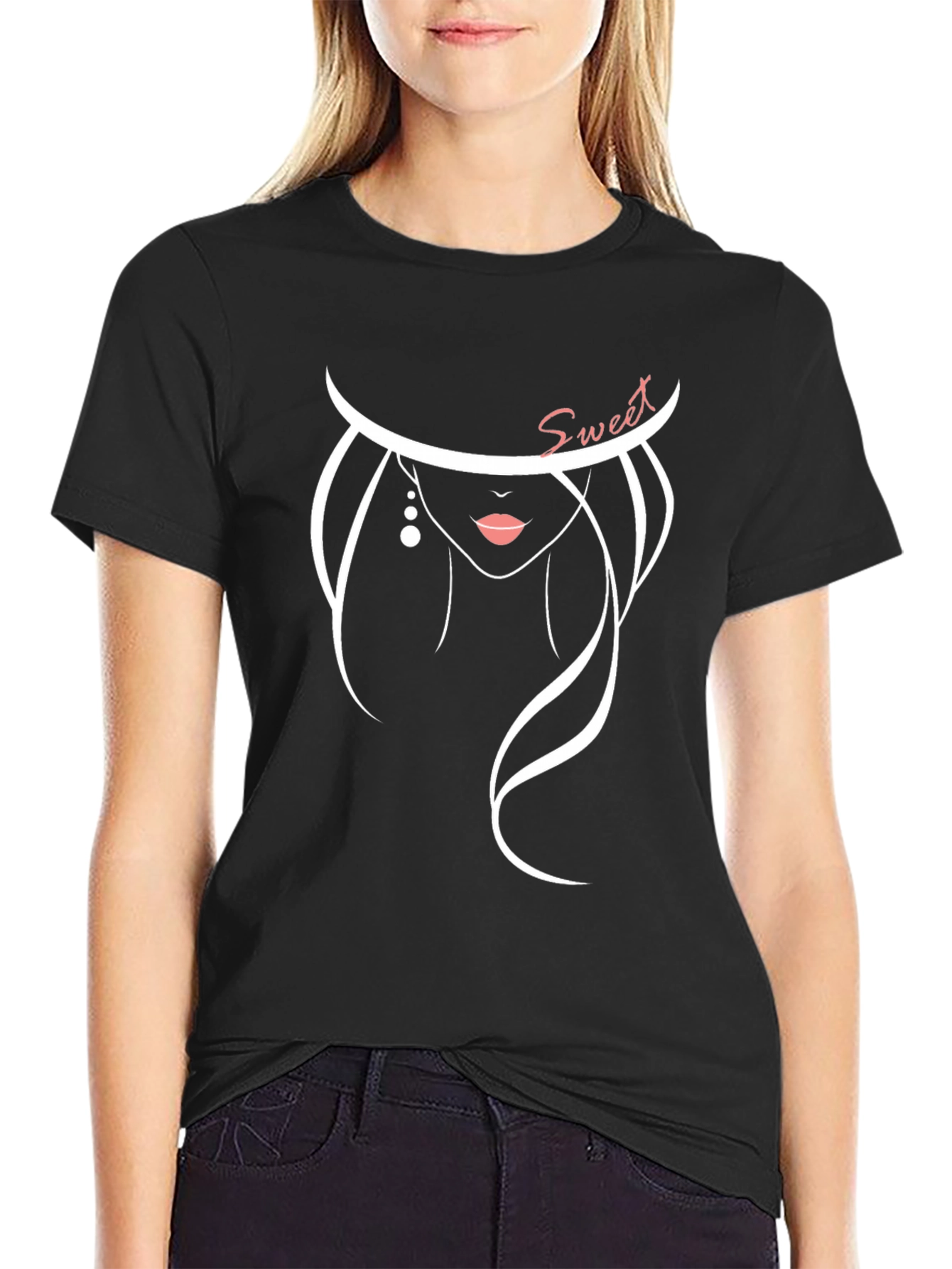 Stylish Sweet Silhouette Graphic Tee - Black