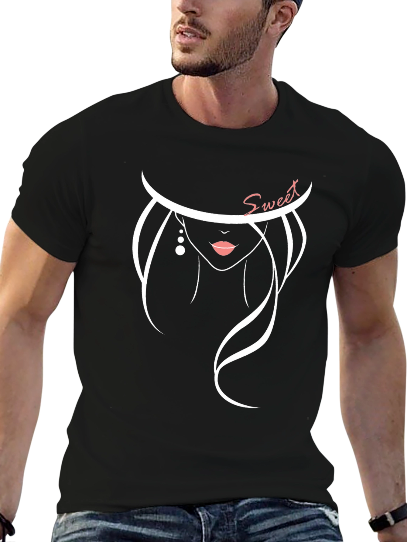 Stylish Sweet Silhouette Graphic Tee - Black