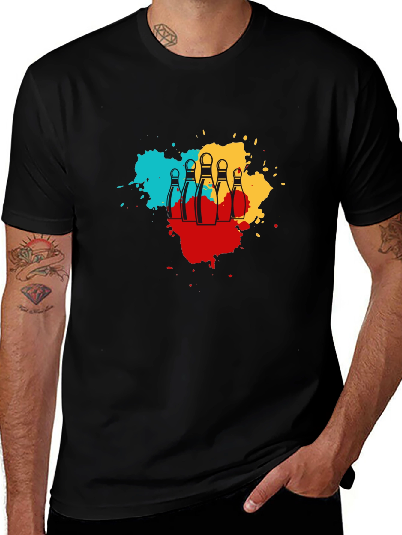 Bowling Pin Splash Graphic Tee - Trendy Mens T-Shirt