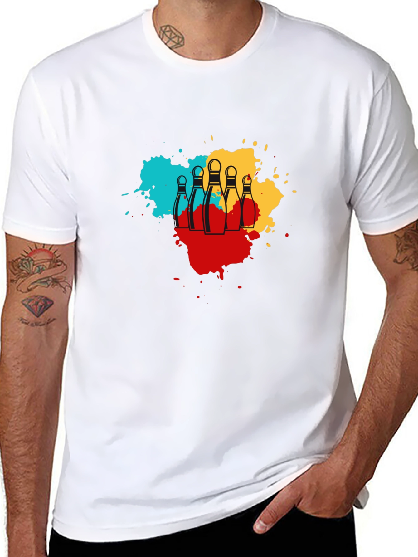 Bowling Pin Splash Graphic Tee - Trendy Mens T-Shirt