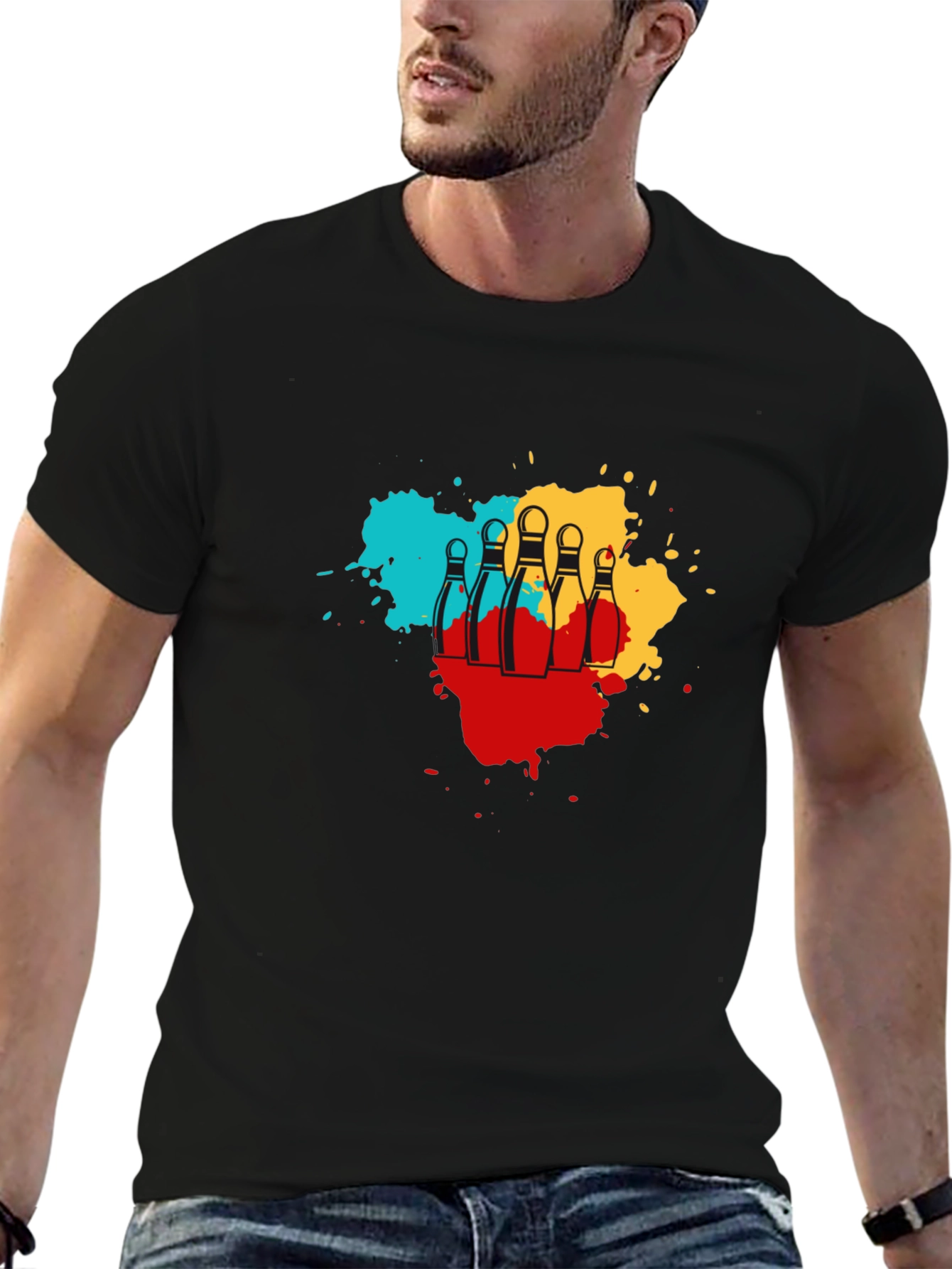 Bowling Pin Splash Graphic Tee - Trendy Mens T-Shirt
