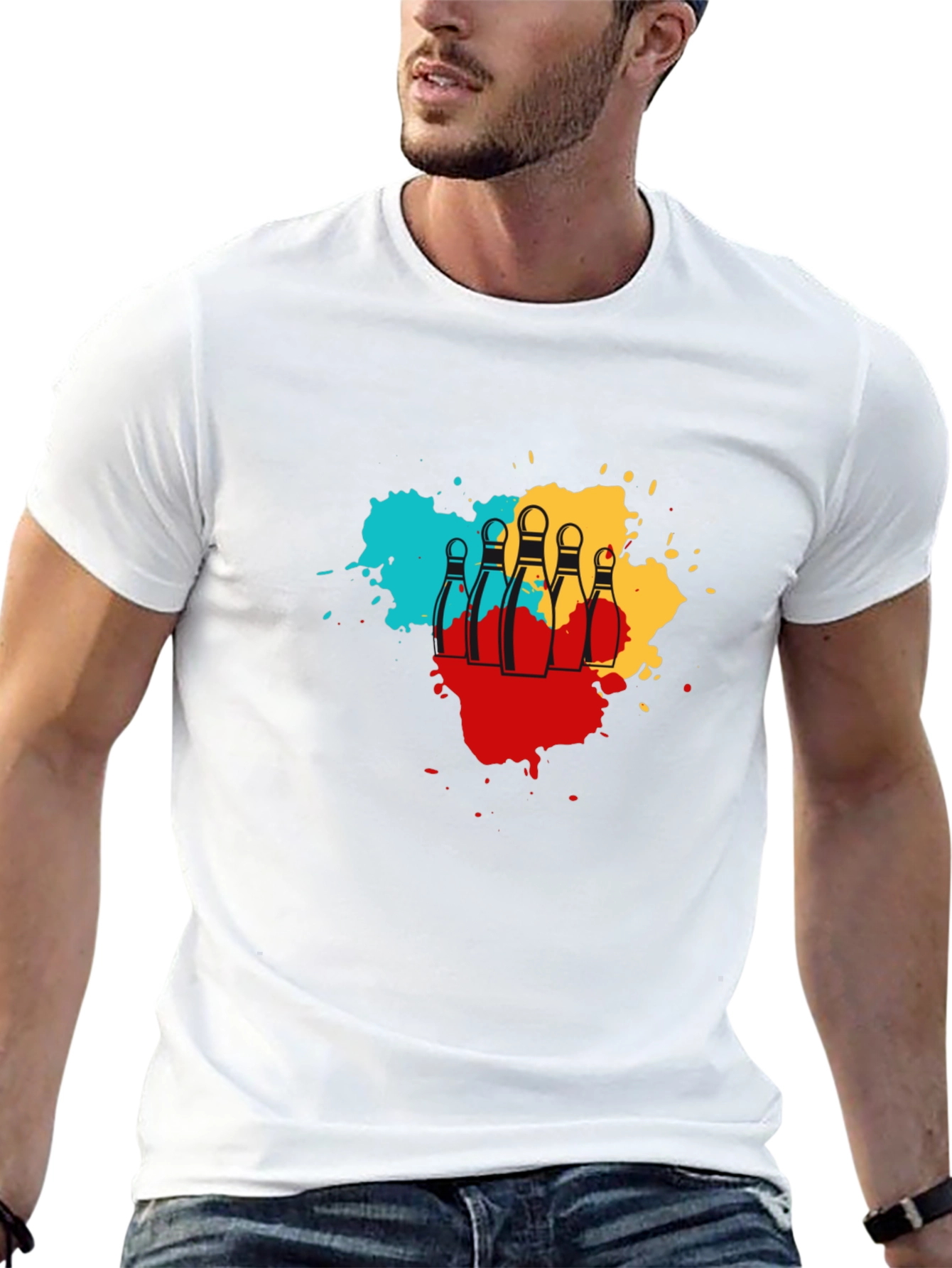 Bowling Pin Splash Graphic Tee - Trendy Mens T-Shirt