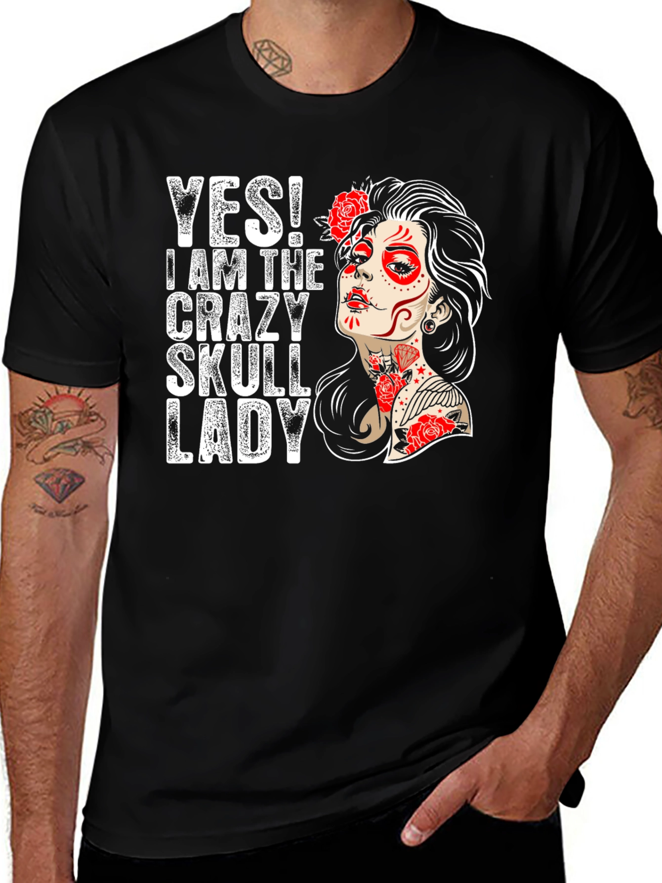 Crazy Skull Lady T-Shirt - Sugar Skull Graphic Tee