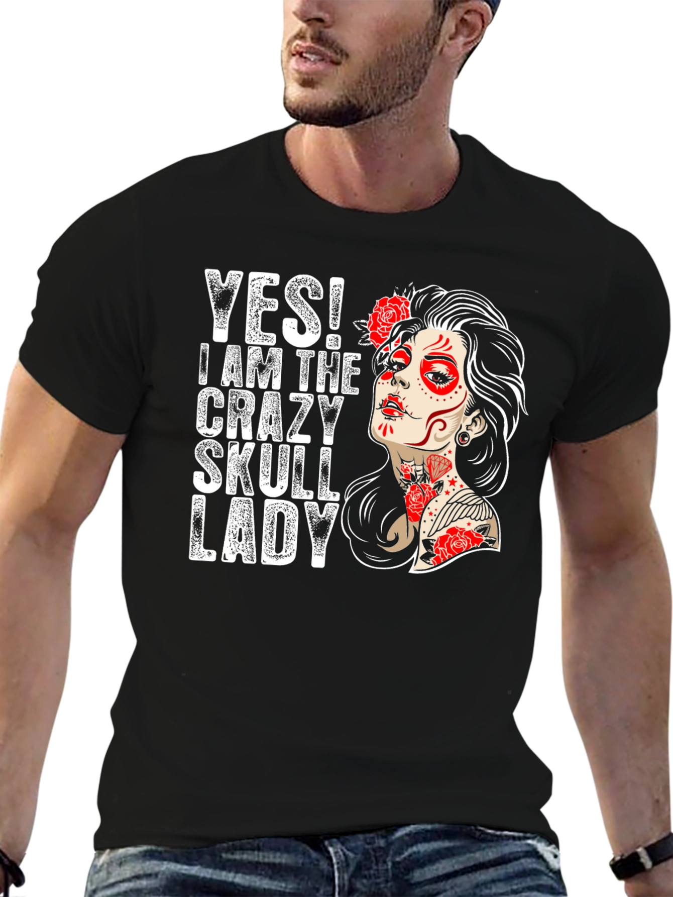 Crazy Skull Lady T-Shirt - Sugar Skull Graphic Tee