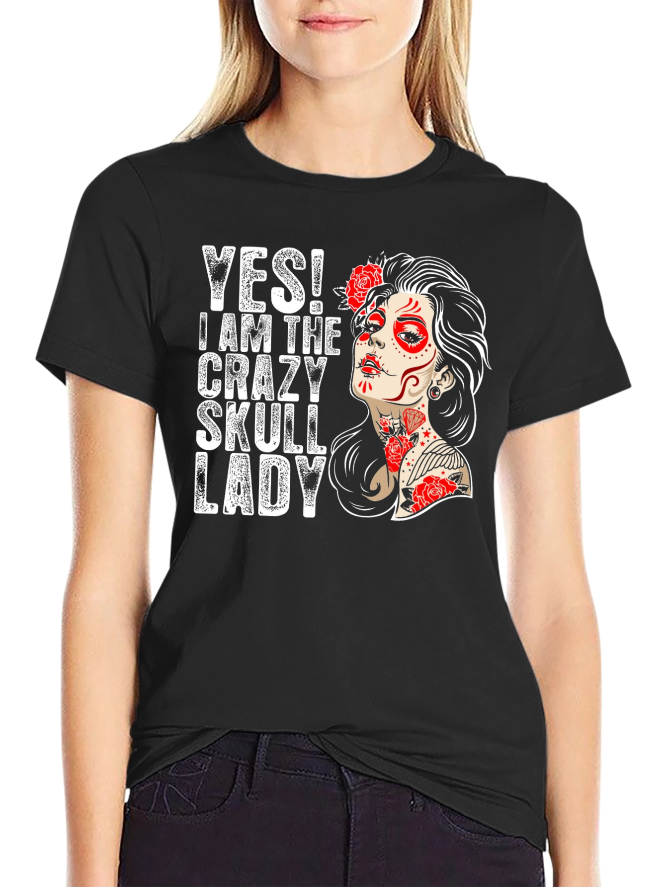 Crazy Skull Lady T-Shirt - Sugar Skull Graphic Tee