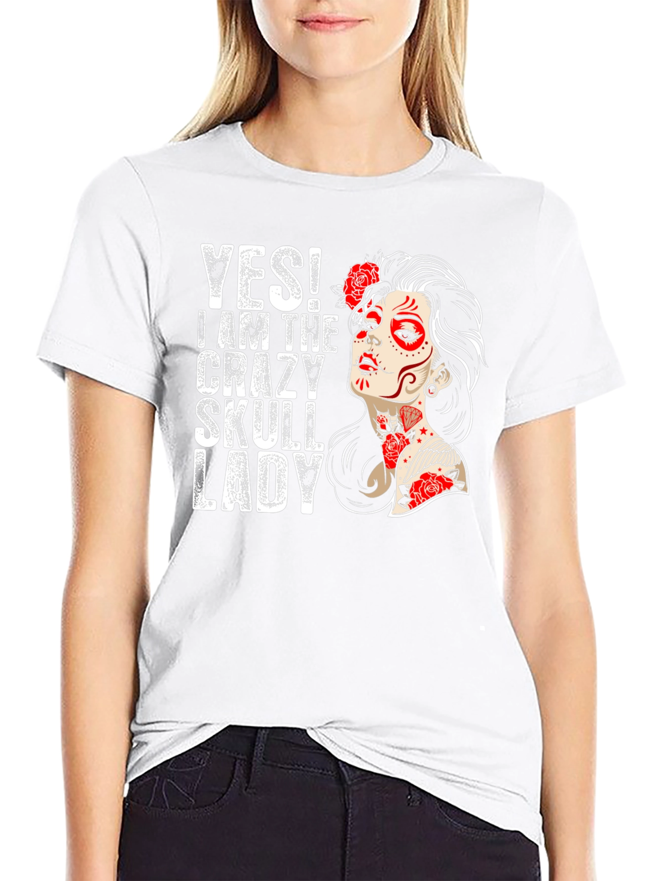 Crazy Skull Lady T-Shirt - Sugar Skull Graphic Tee