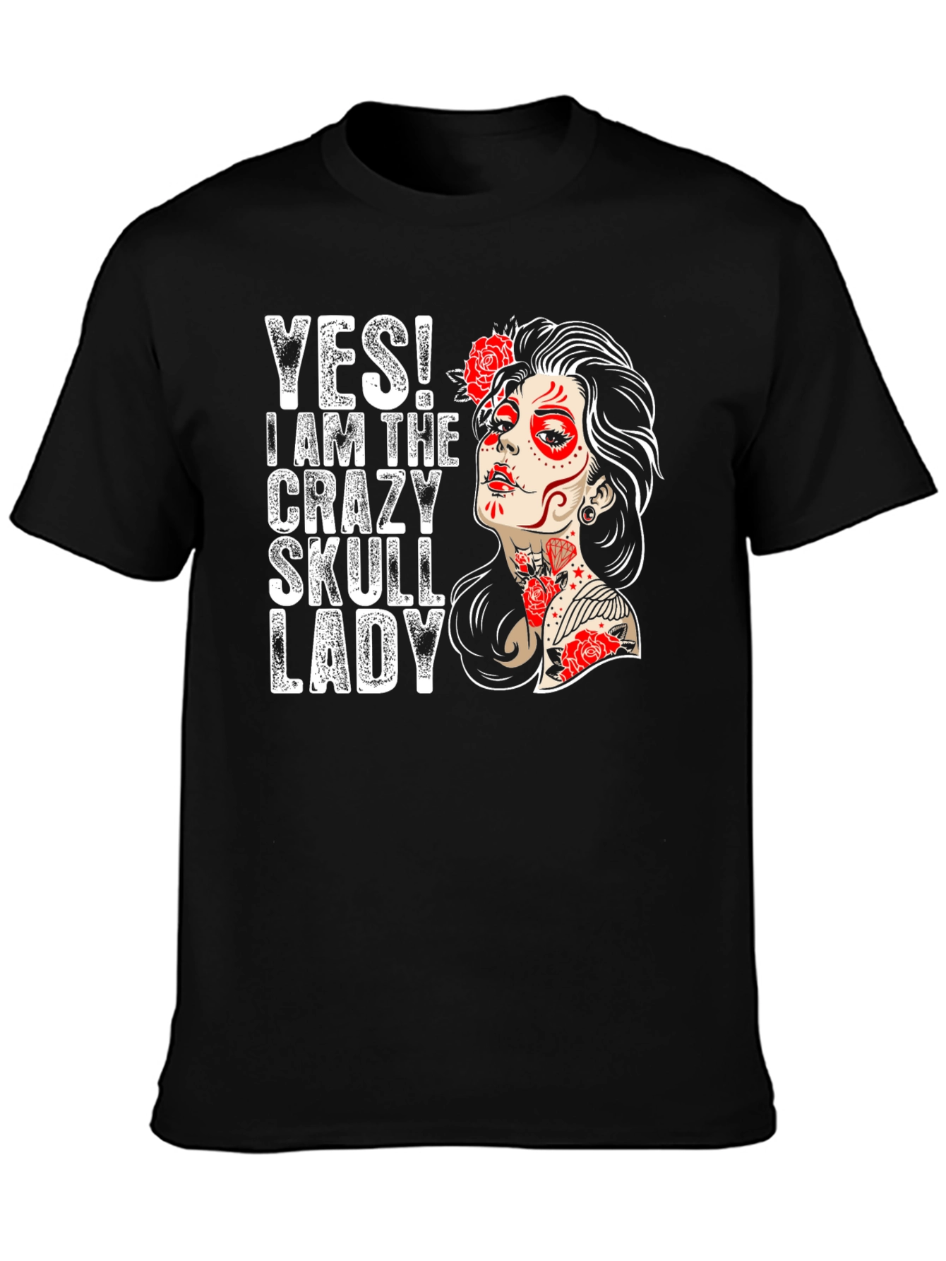 Crazy Skull Lady T-Shirt - Sugar Skull Graphic Tee