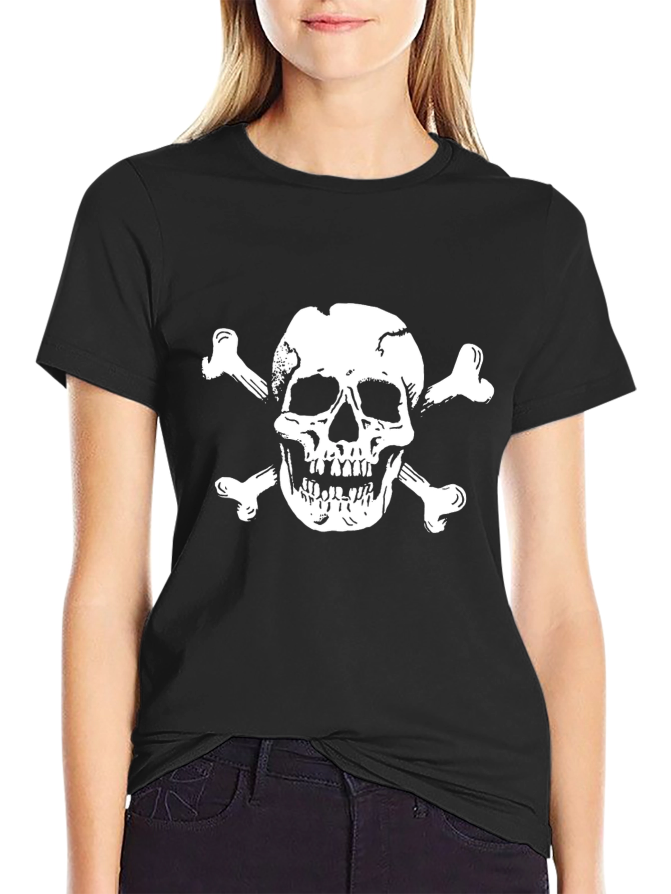 Skull & Crossbones Graphic Tee - Black Cotton T-Shirt
