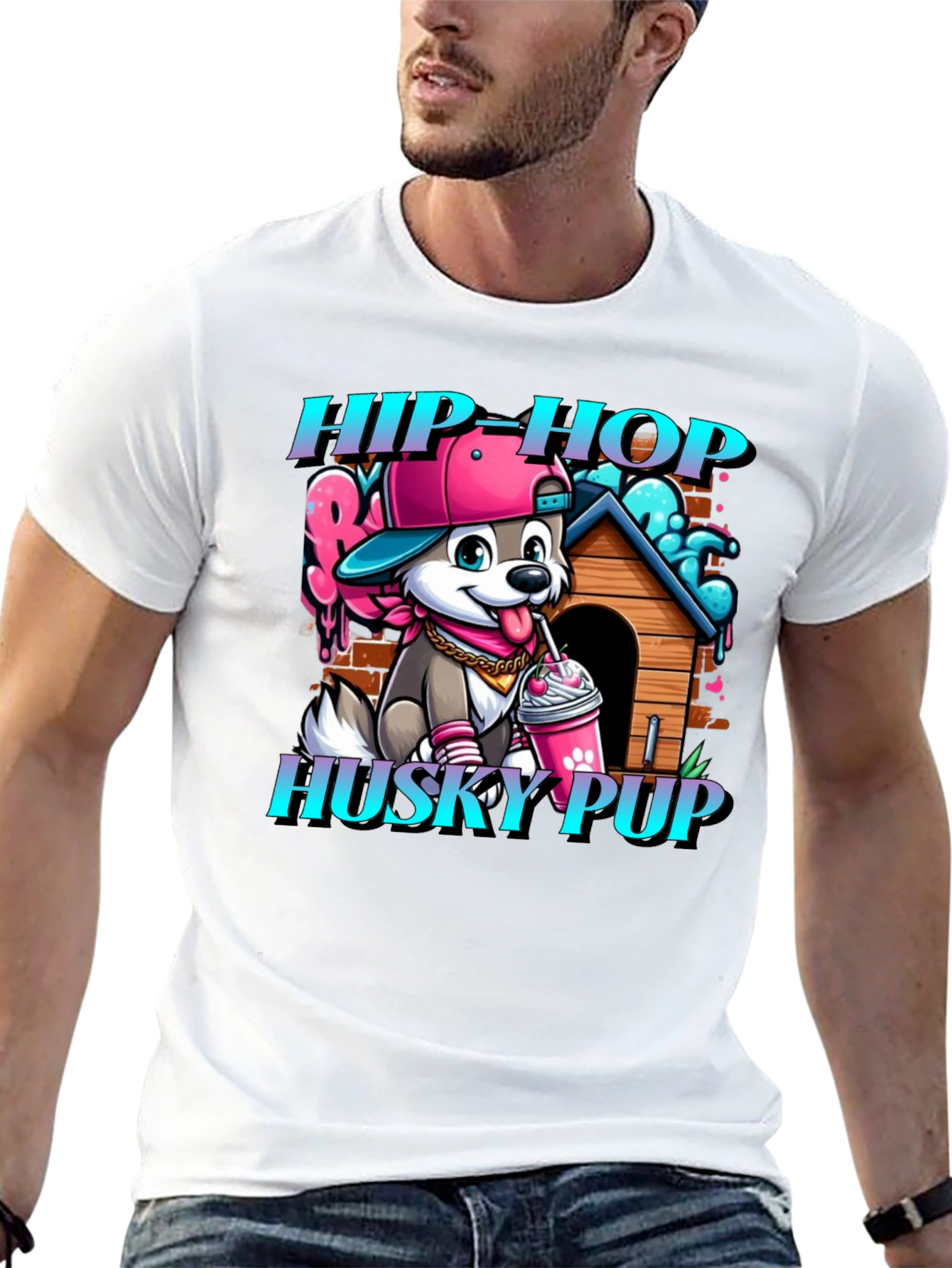 Hip Hop Husky Pup Graphic T-Shirt