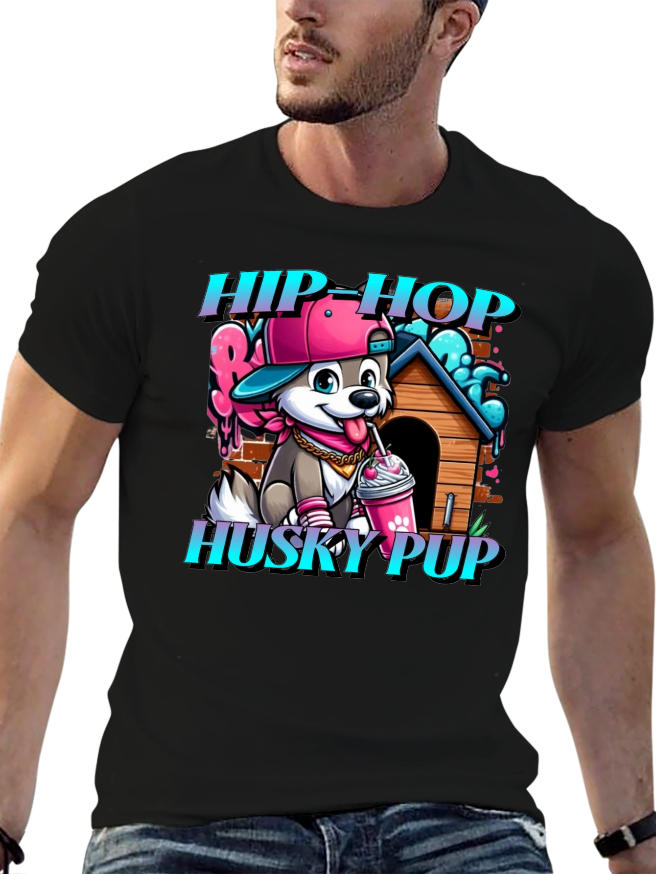 Hip Hop Husky Pup Graphic T-Shirt