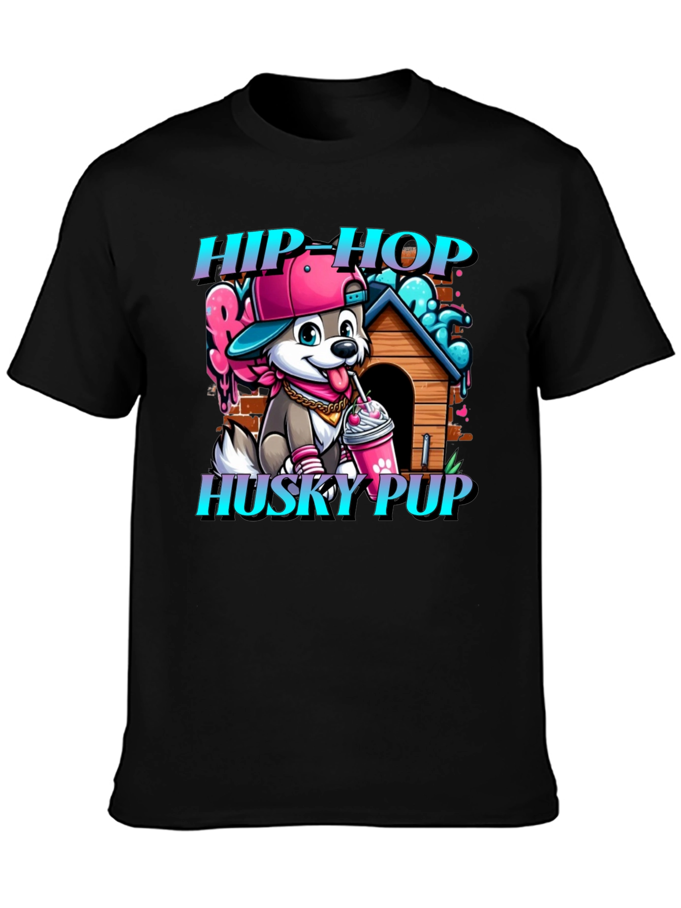 Hip Hop Husky Pup Graphic T-Shirt