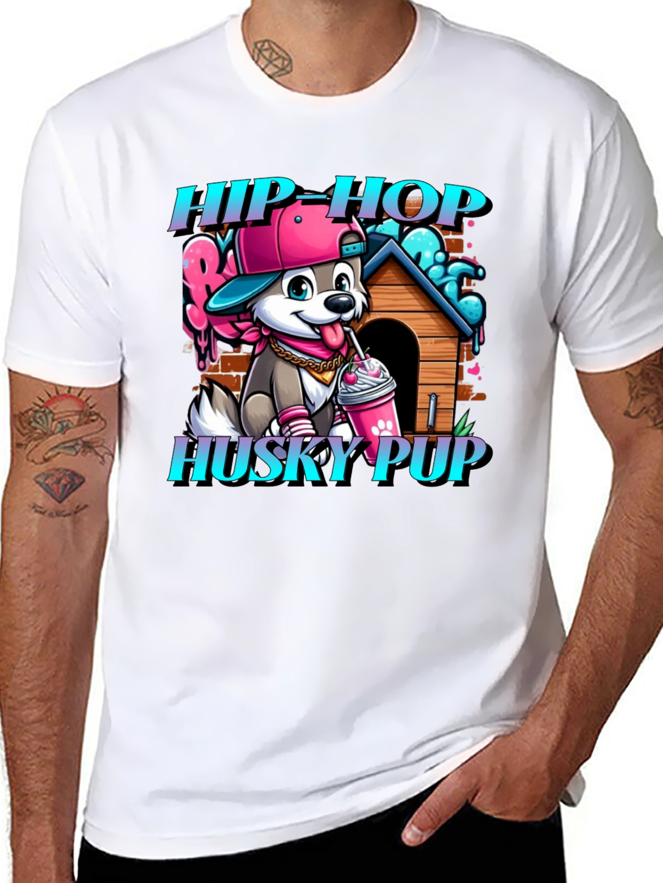 Hip Hop Husky Pup Graphic T-Shirt