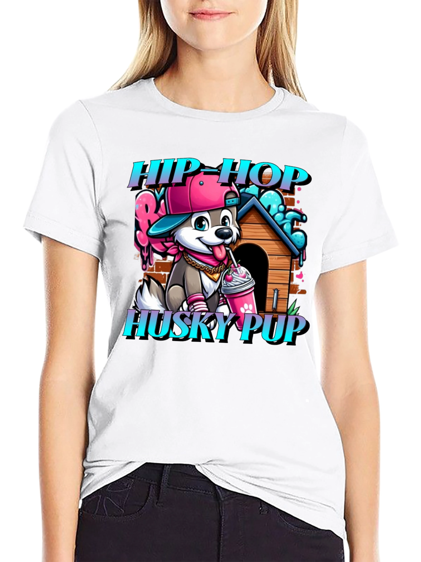 Hip Hop Husky Pup Graphic T-Shirt