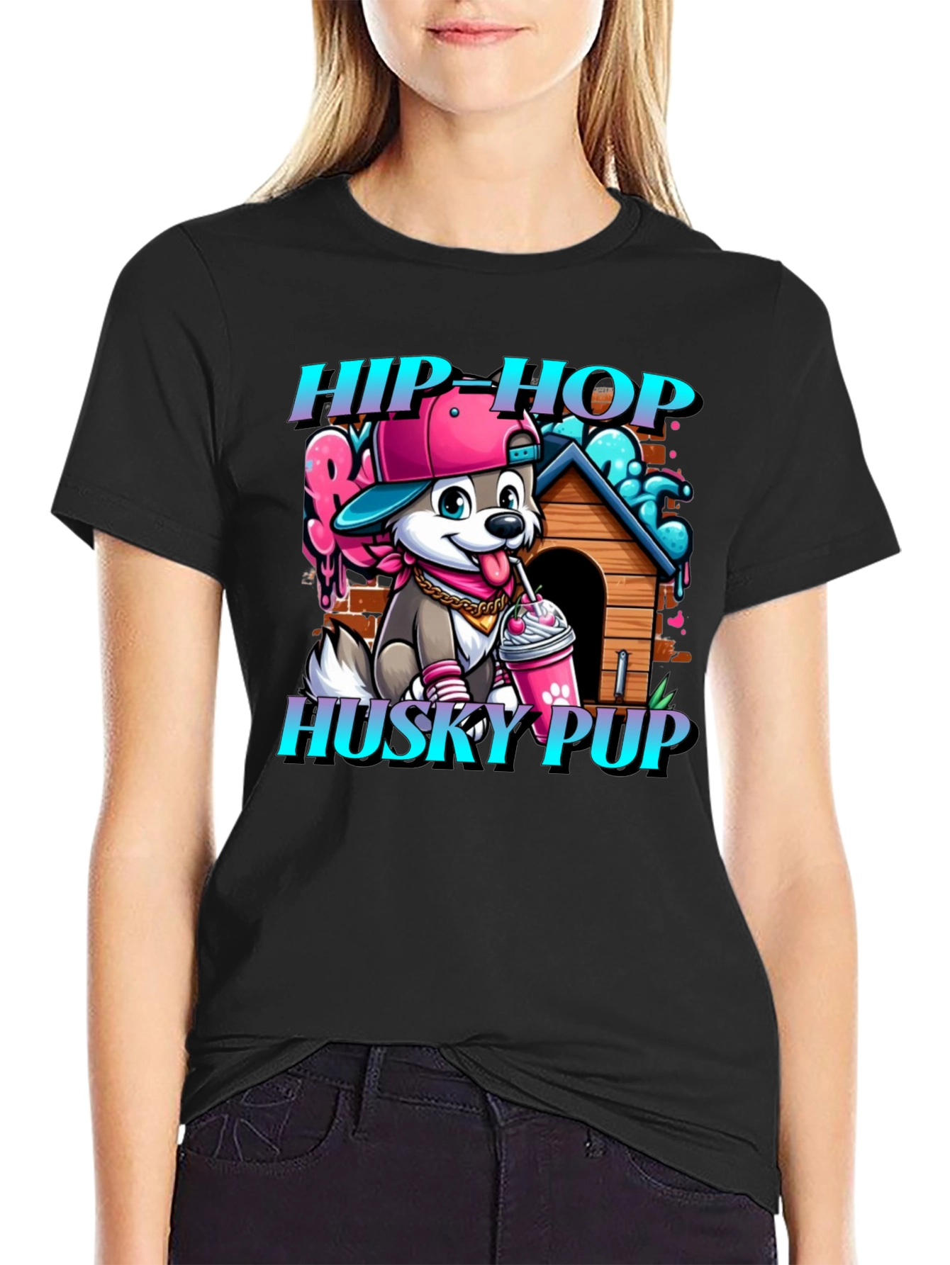Hip Hop Husky Pup Graphic T-Shirt