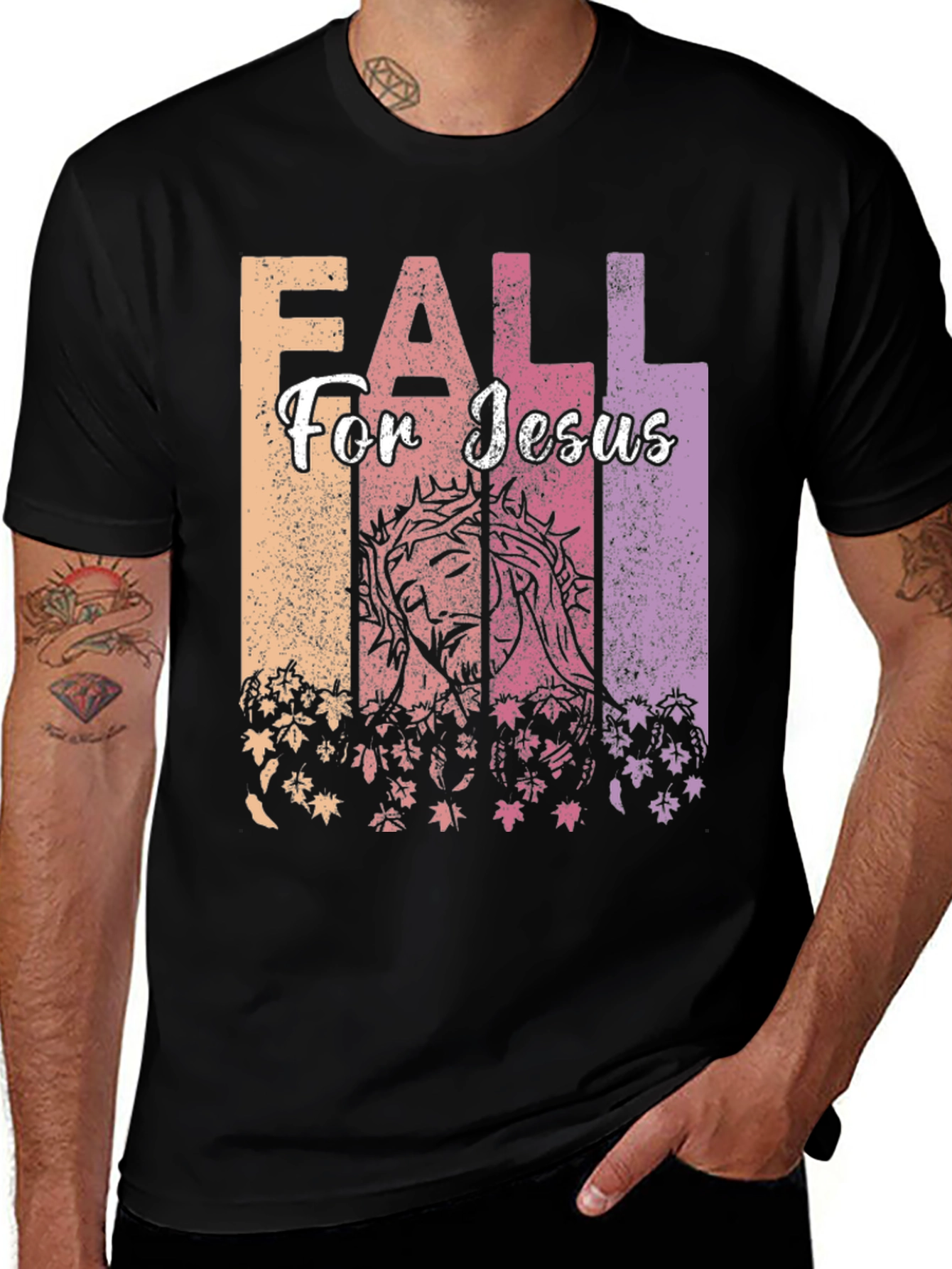 Fall For Jesus Graphic Print Black T-Shirt
