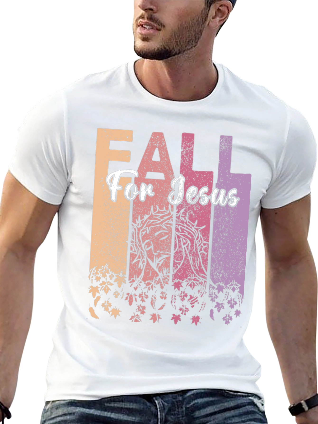 Fall For Jesus Graphic Print Black T-Shirt