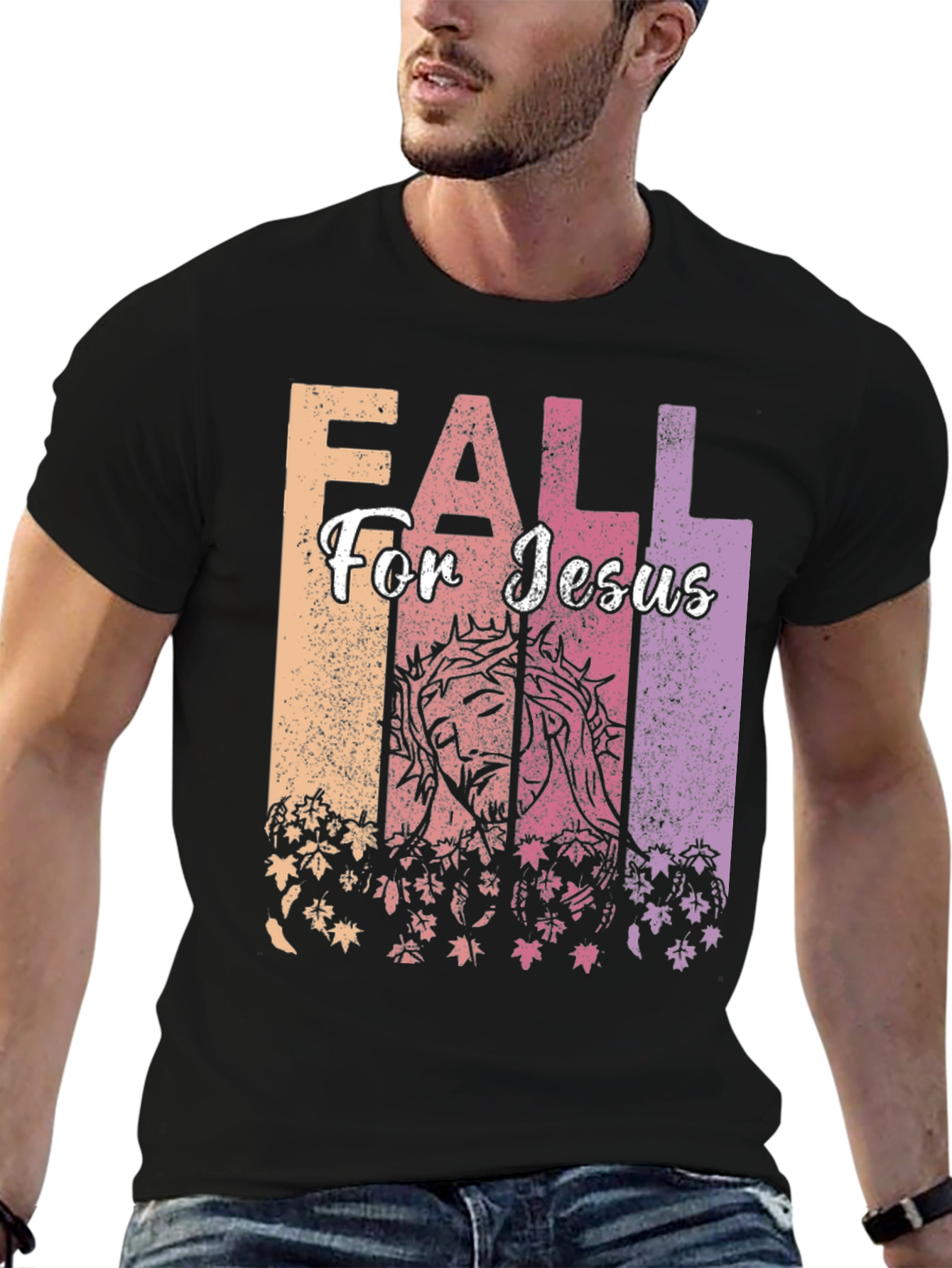 Fall For Jesus Graphic Print Black T-Shirt
