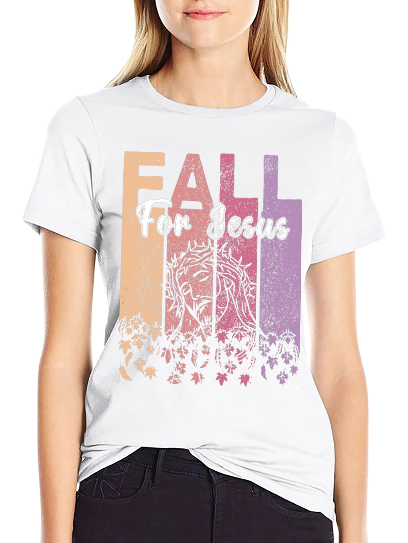 Fall For Jesus Graphic Print Black T-Shirt