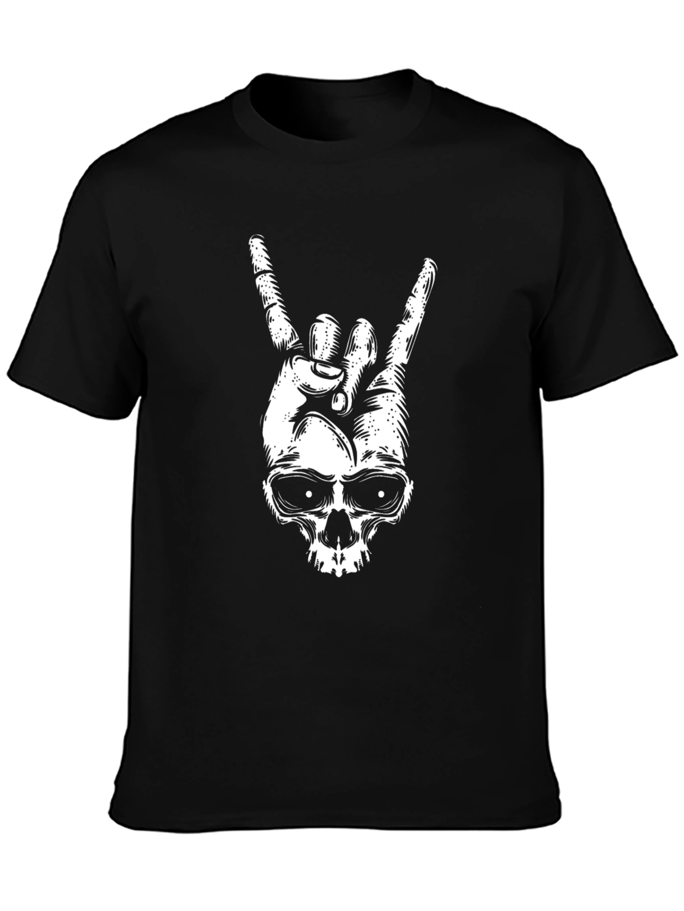 Rock On Skull Graphic Tee - Black Cotton T-Shirt