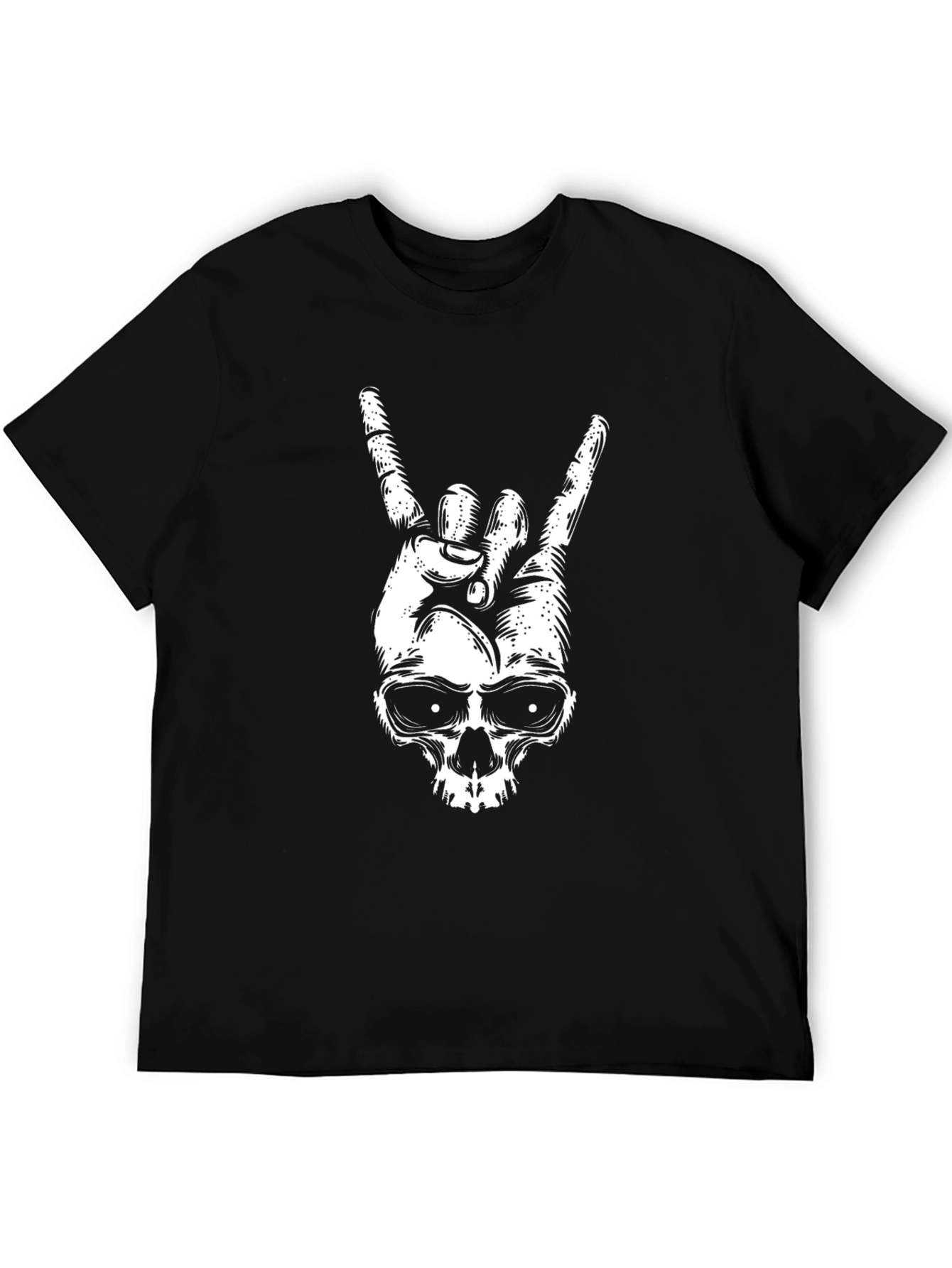 Rock On Skull Graphic Tee - Black Cotton T-Shirt