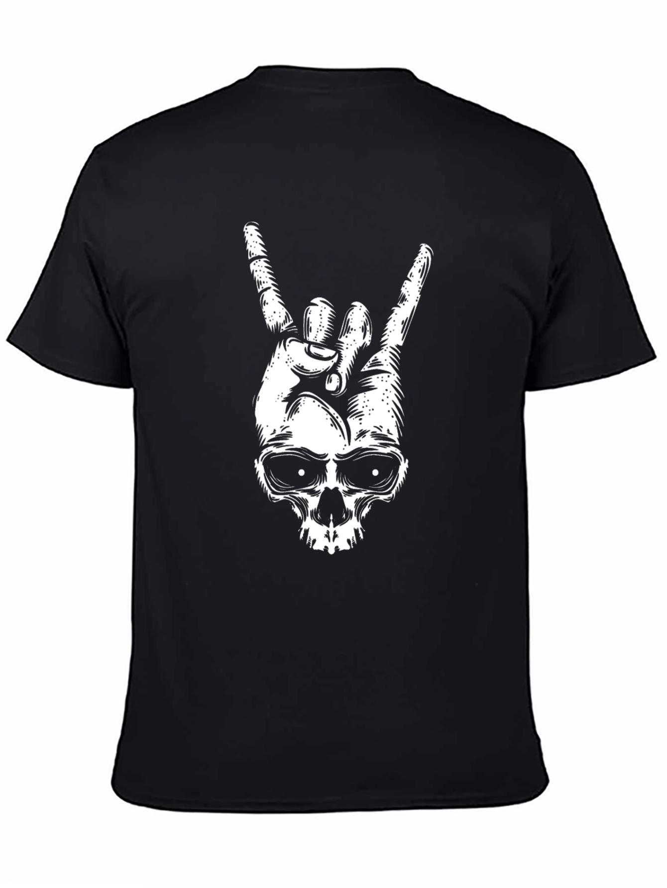 Rock On Skull Graphic Tee - Black Cotton T-Shirt