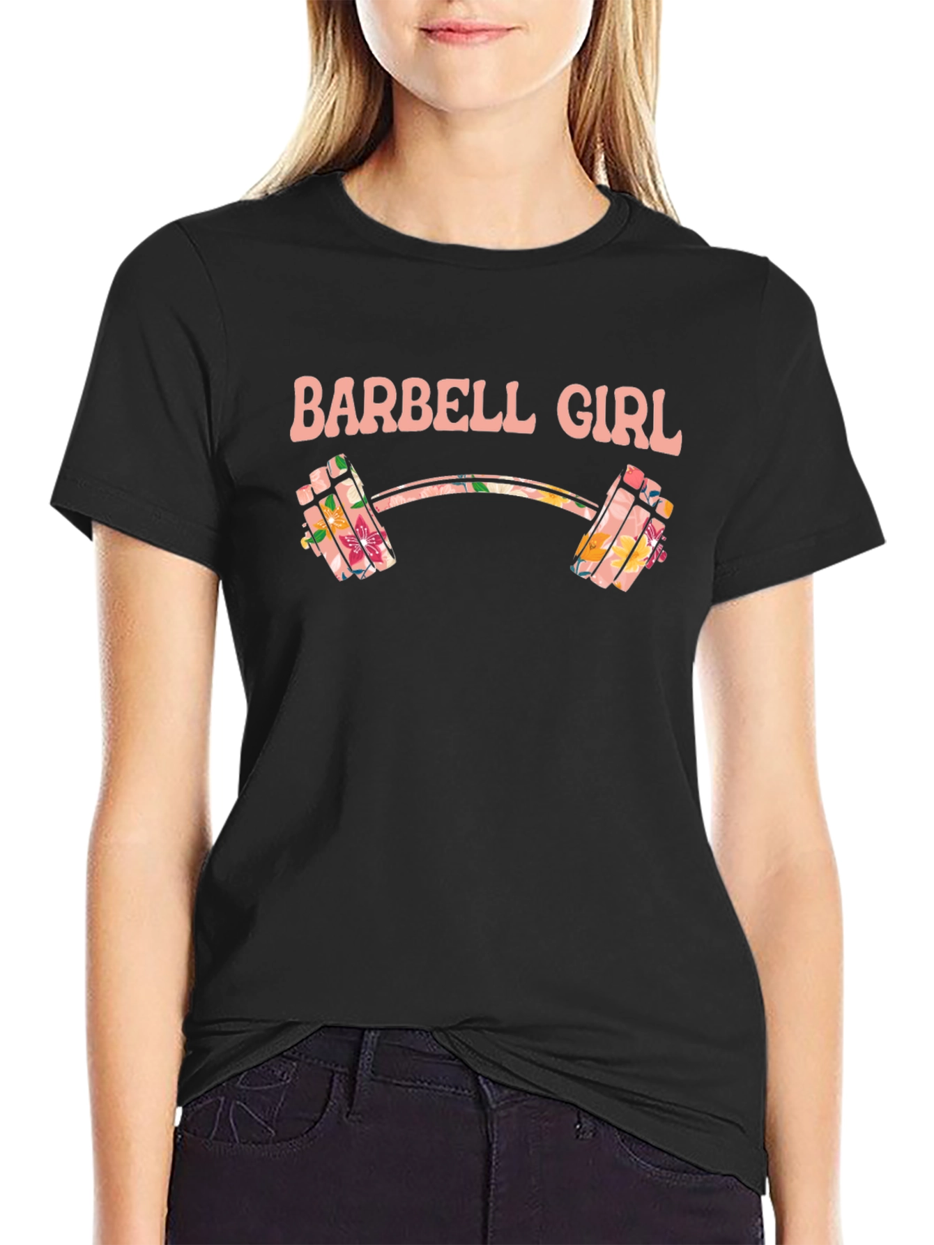 Barbell Girl Floral Graphic T-Shirt
