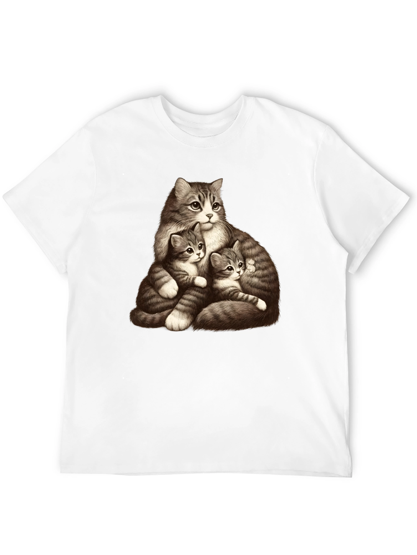 Cute Cat Family Graphic Black T-Shirt
