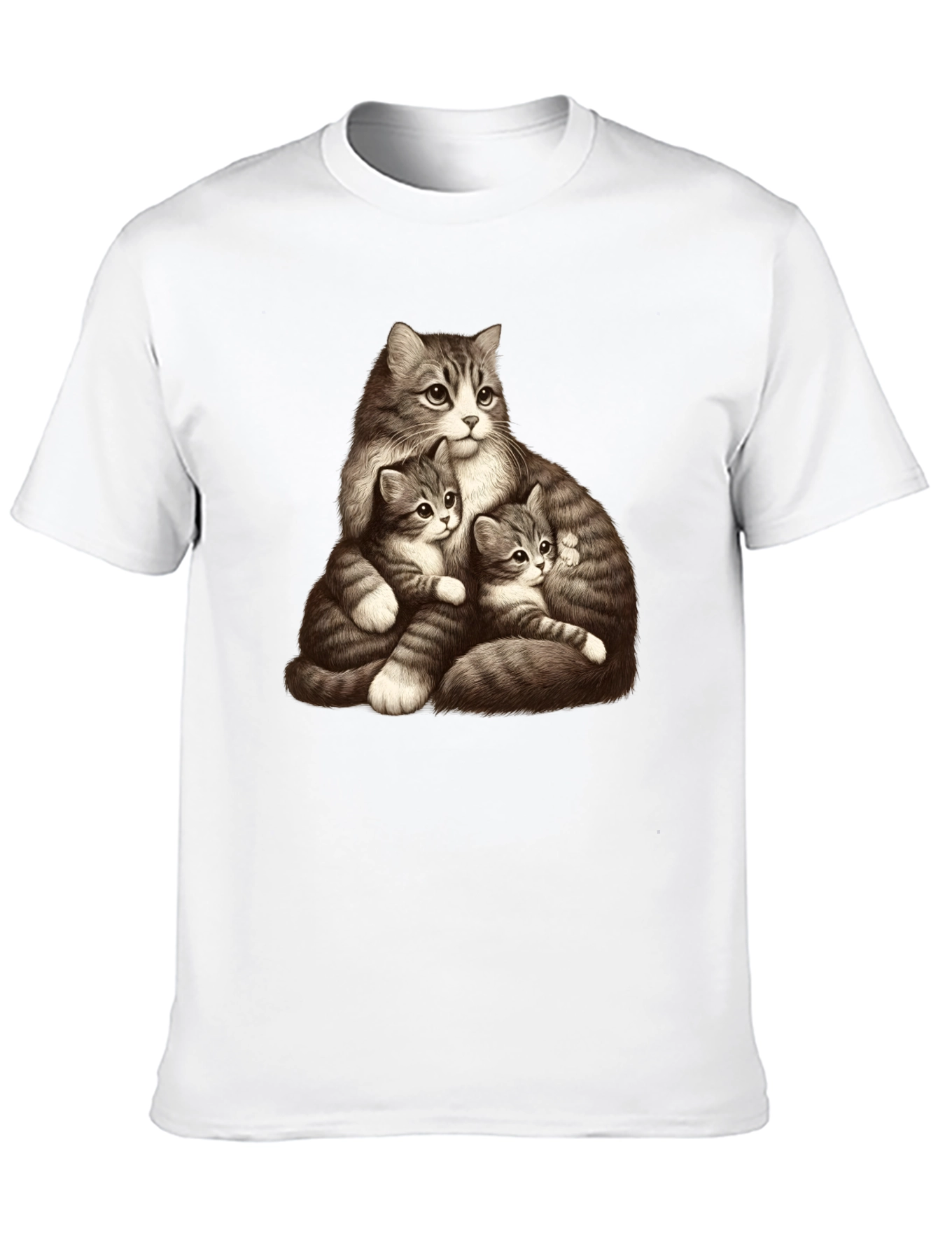 Cute Cat Family Graphic Black T-Shirt