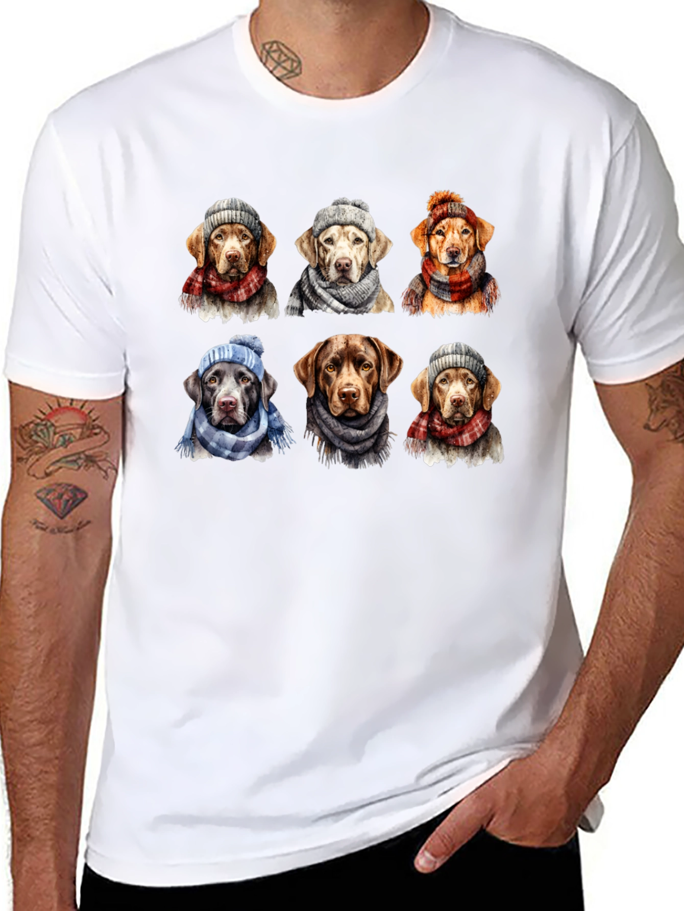 Labrador Dogs Winter Hats Scarves T-Shirt
