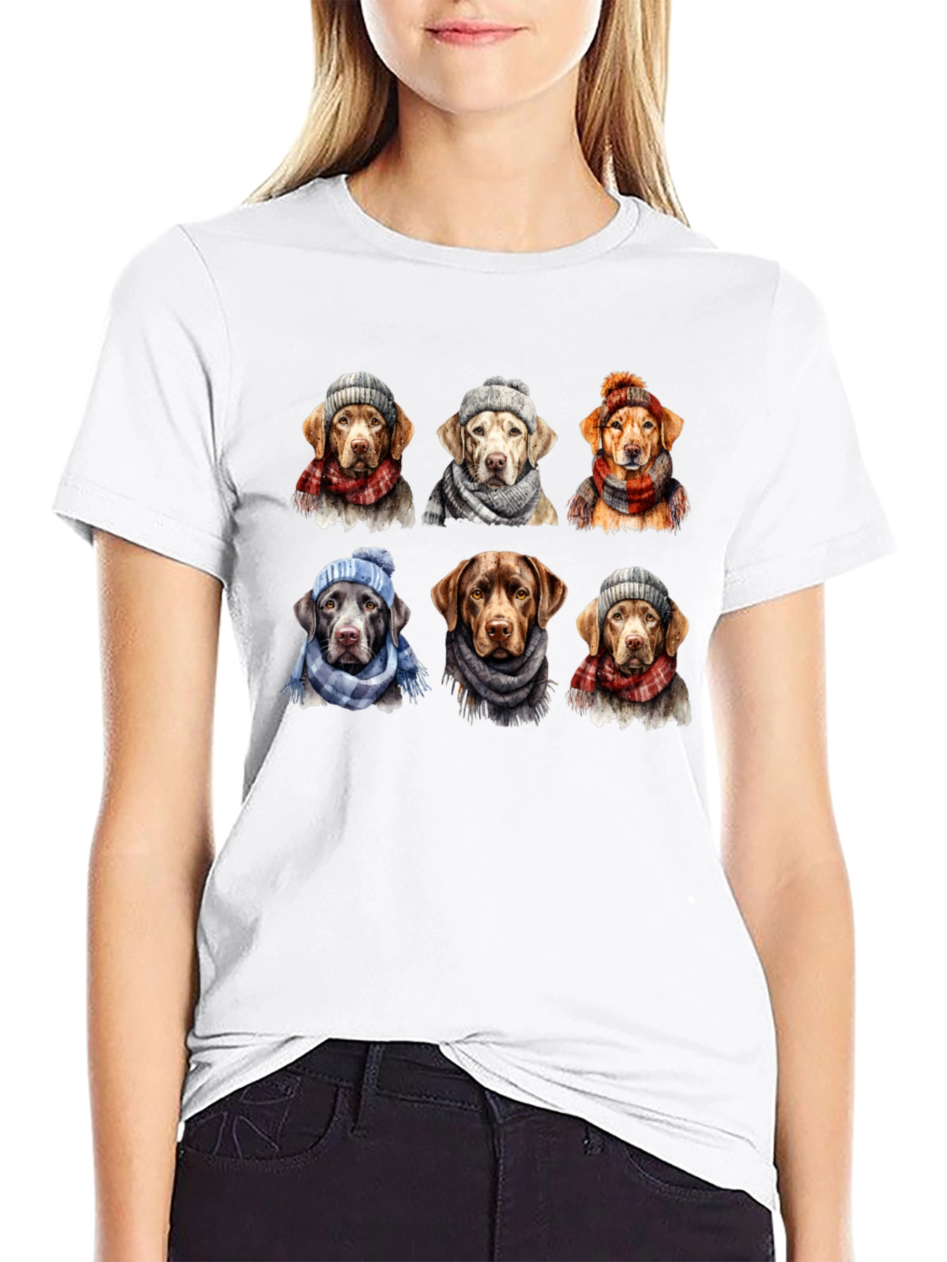 Labrador Dogs Winter Hats Scarves T-Shirt