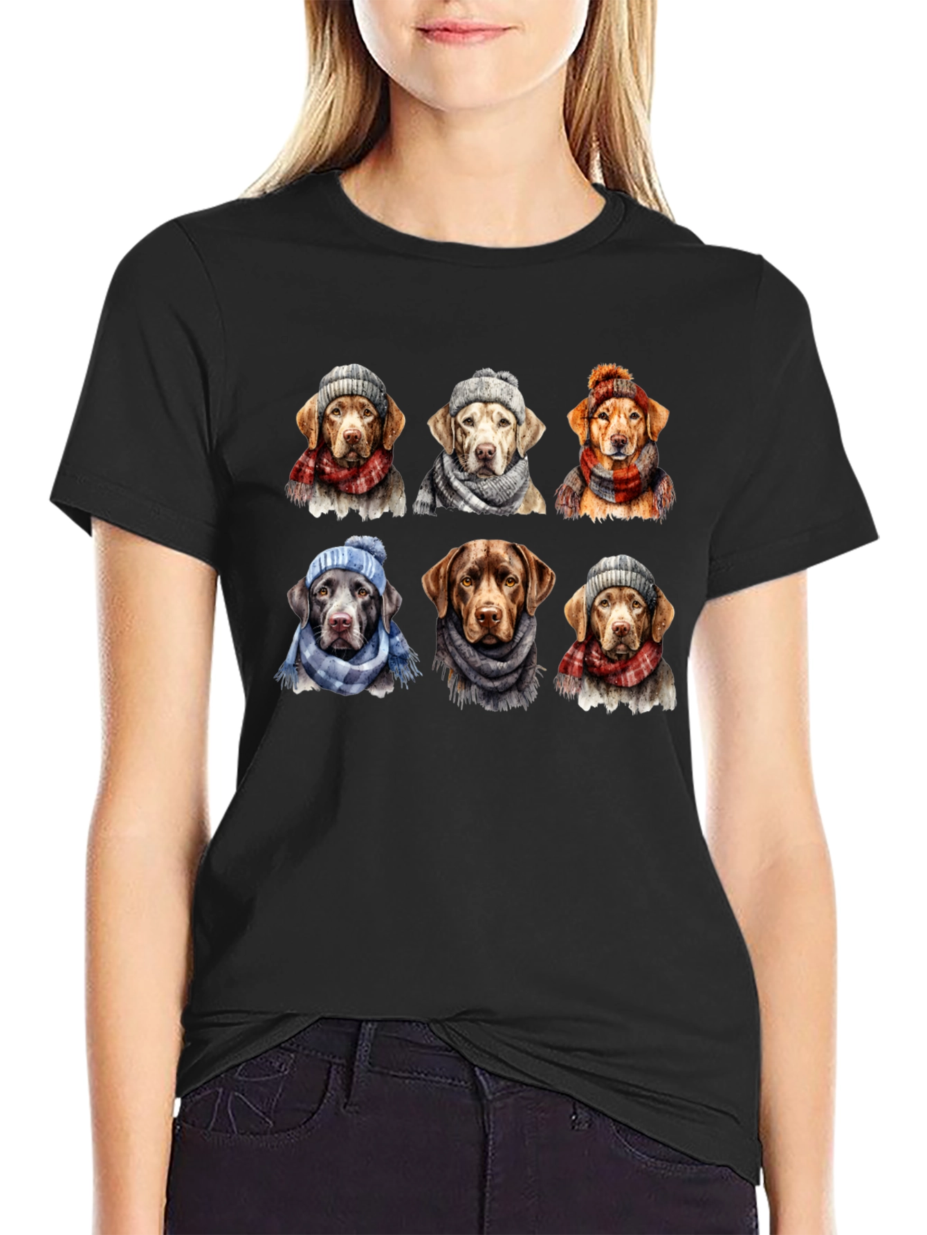 Labrador Dogs Winter Hats Scarves T-Shirt