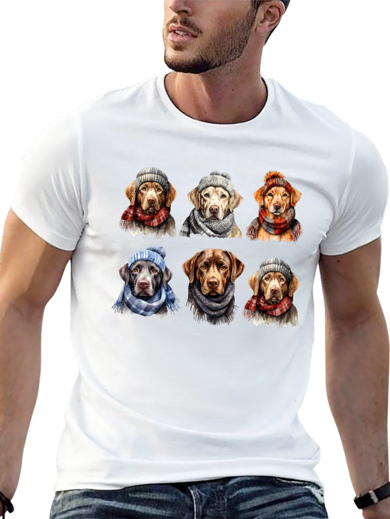 Labrador Dogs Winter Hats Scarves T-Shirt