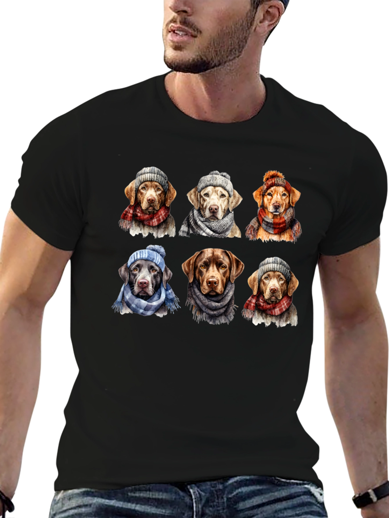 Labrador Dogs Winter Hats Scarves T-Shirt