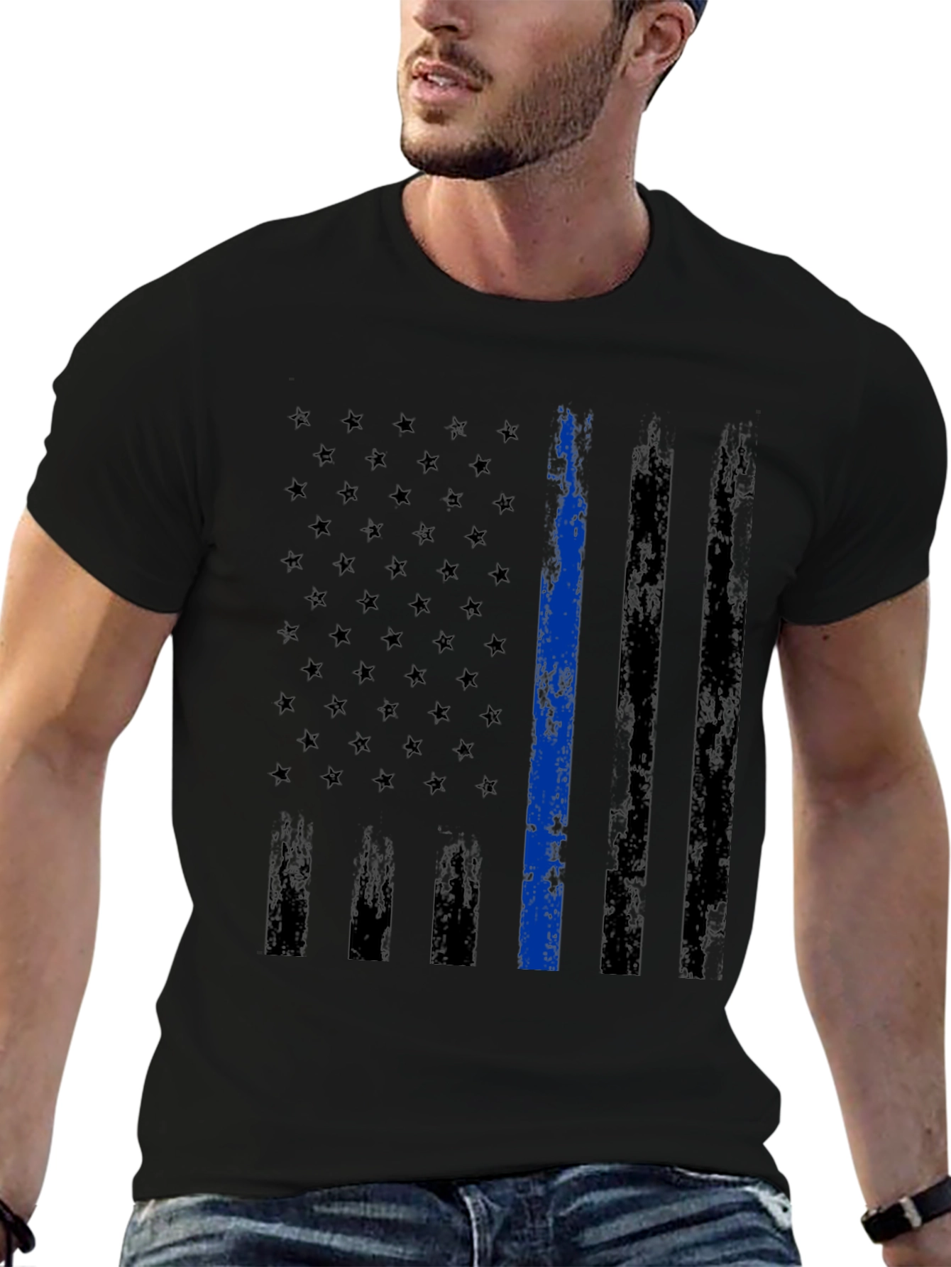 Thin Blue Line American Flag T-Shirt