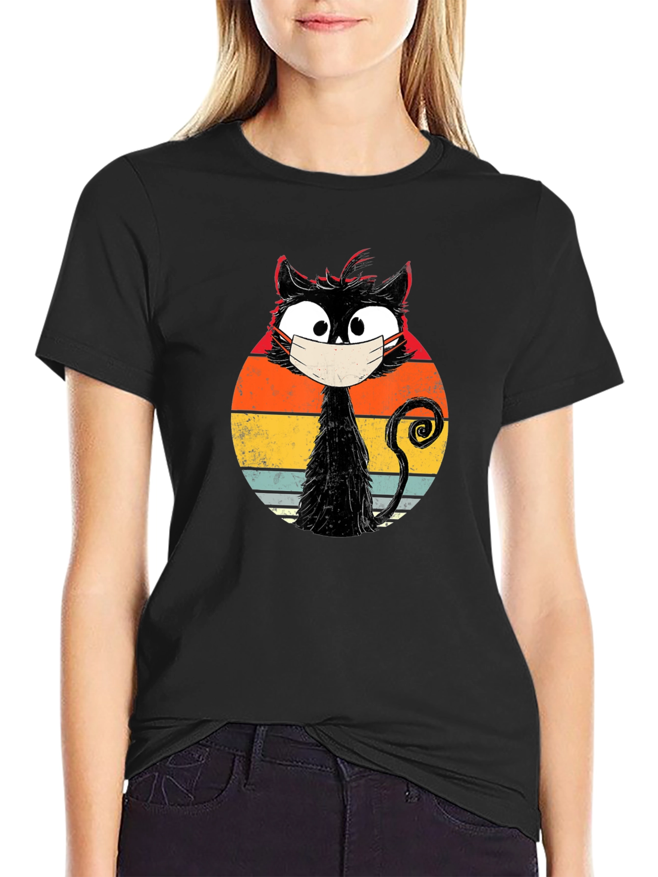Masked Cat Retro Graphic T-Shirt