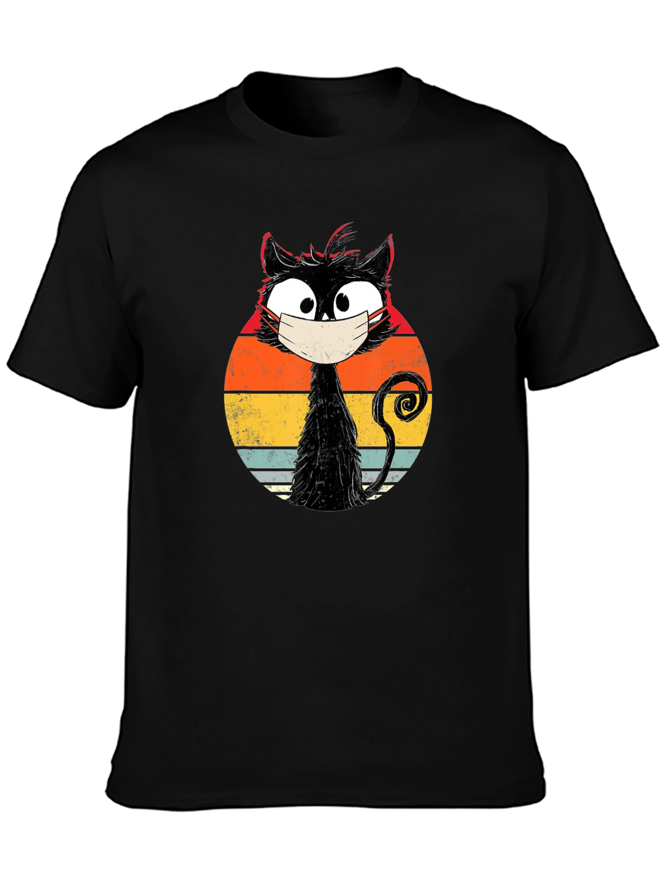Masked Cat Retro Graphic T-Shirt