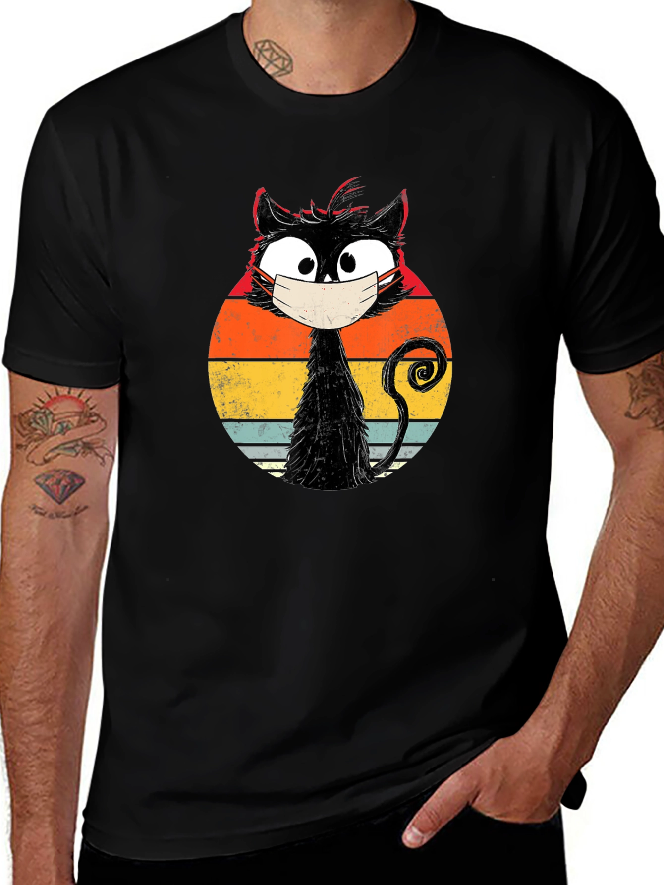 Masked Cat Retro Graphic T-Shirt