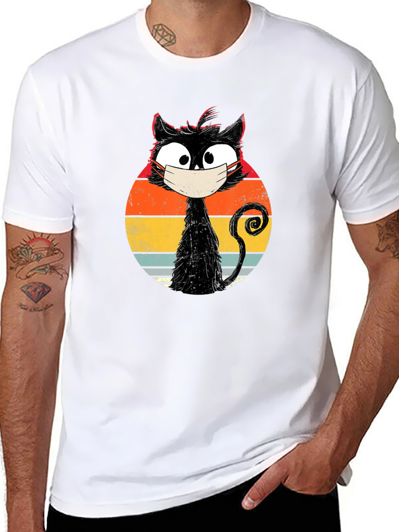 Masked Cat Retro Graphic T-Shirt