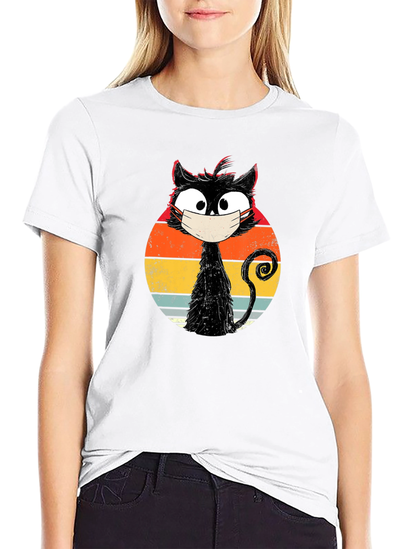 Masked Cat Retro Graphic T-Shirt
