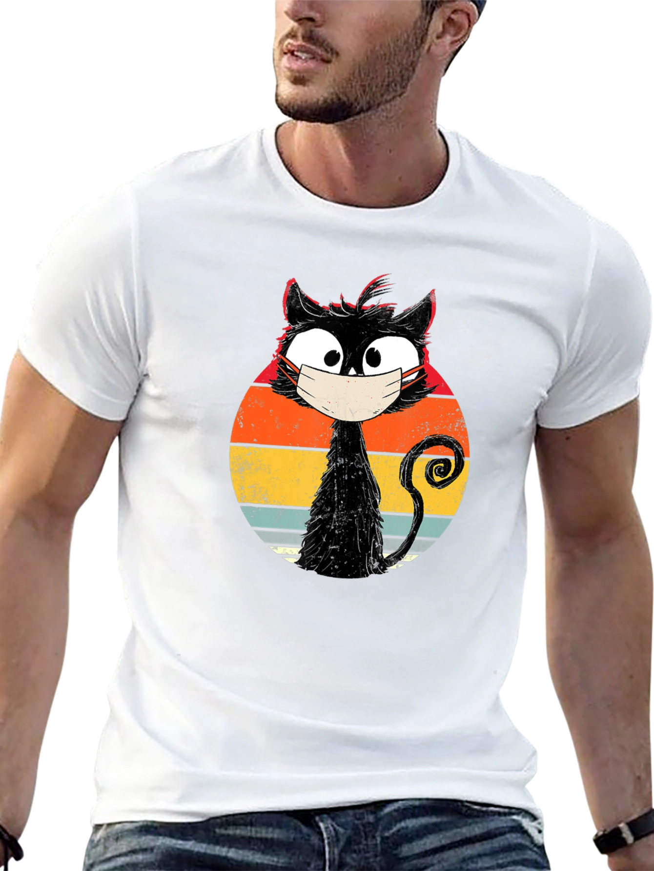 Masked Cat Retro Graphic T-Shirt