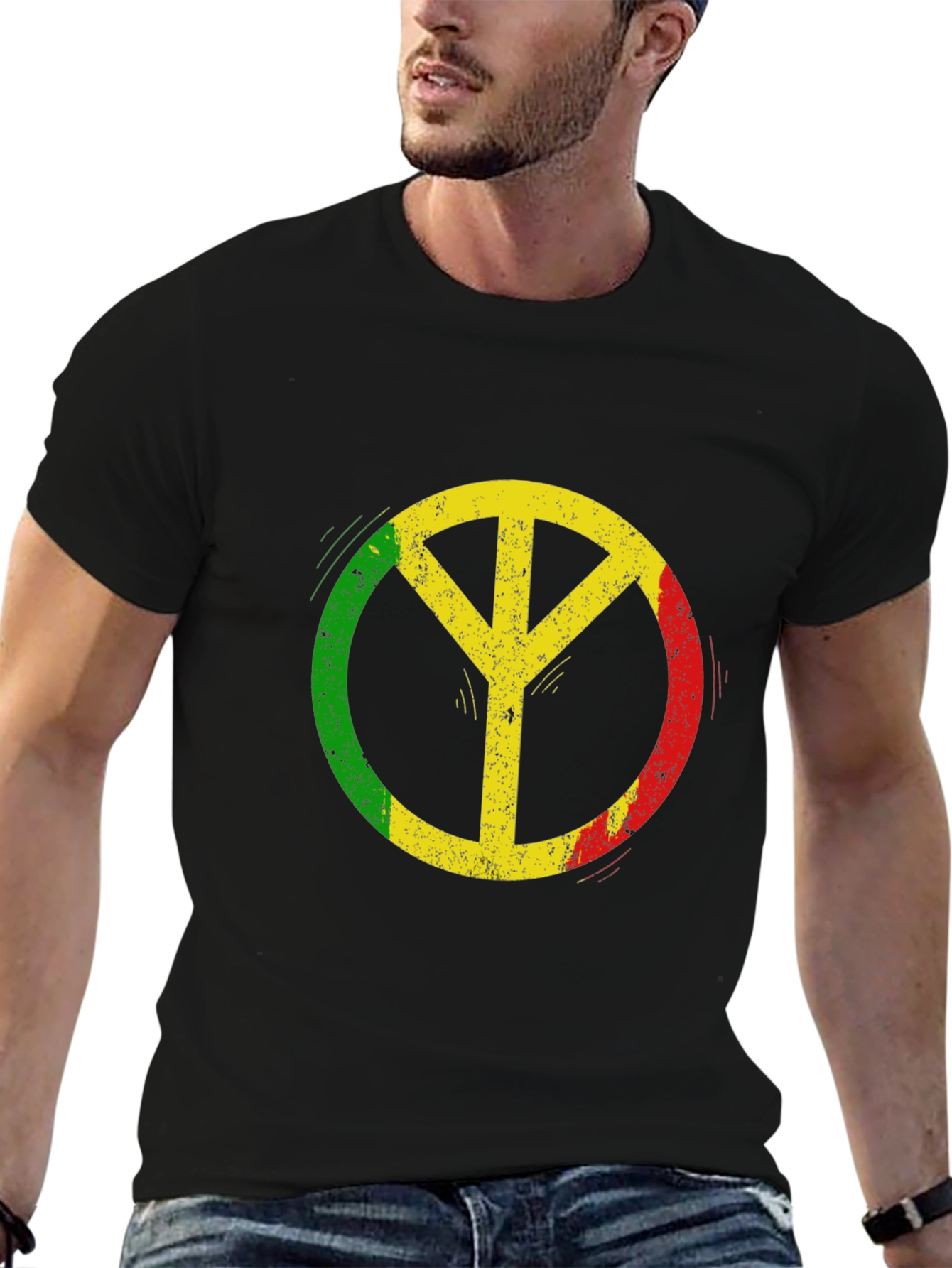 Rasta Peace Sign Black T-Shirt