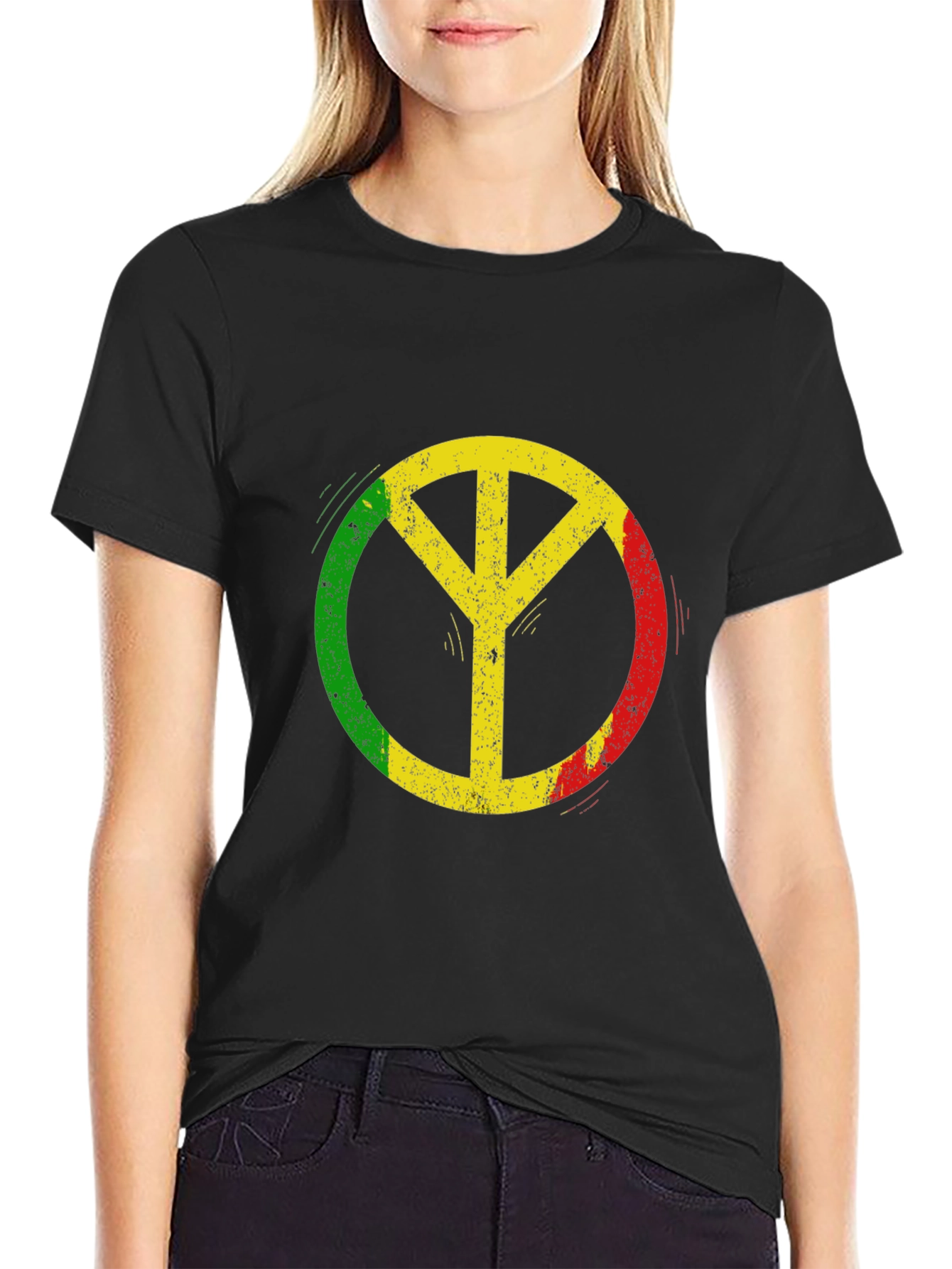 Rasta Peace Sign Black T-Shirt