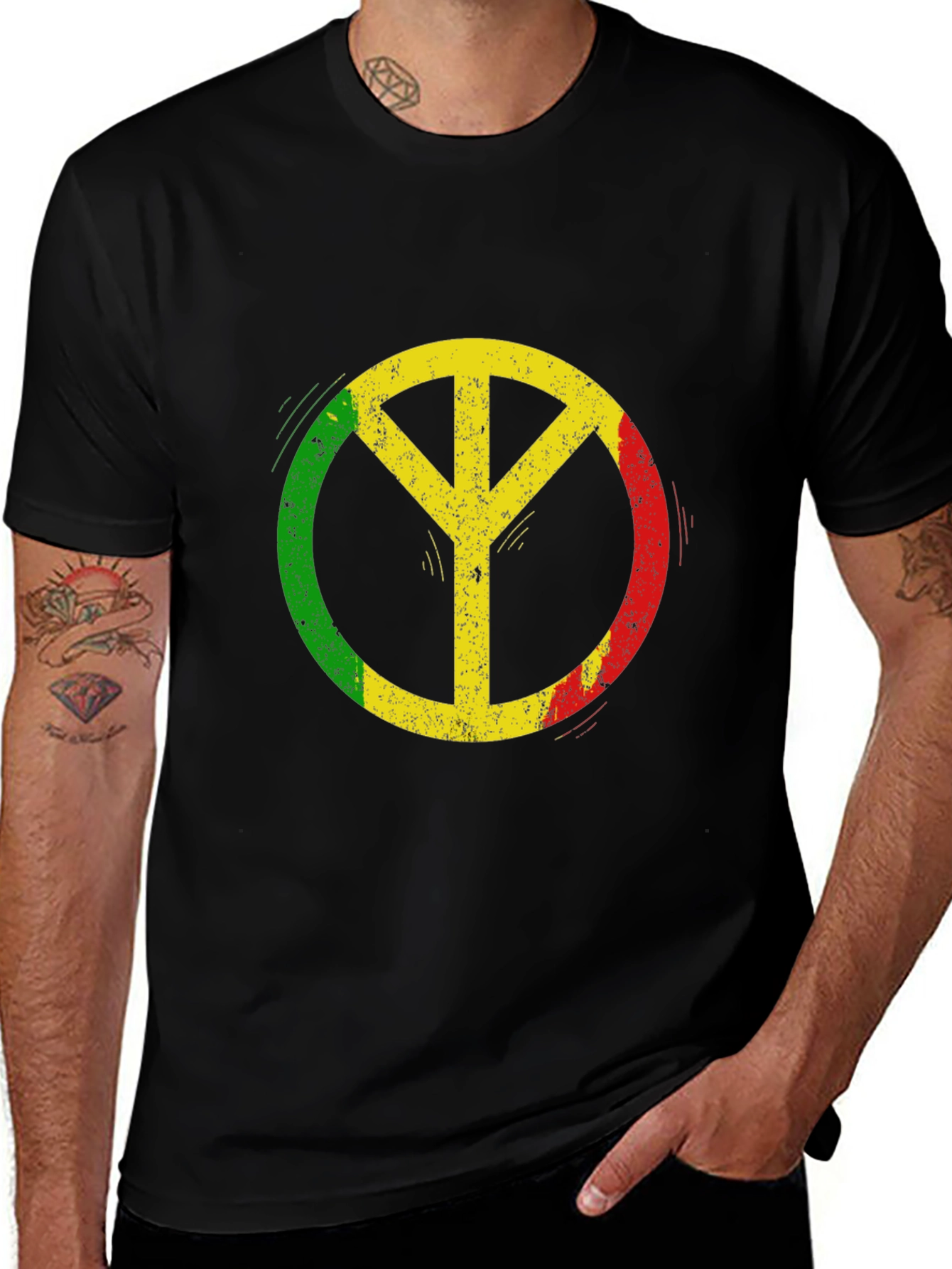Rasta Peace Sign Black T-Shirt