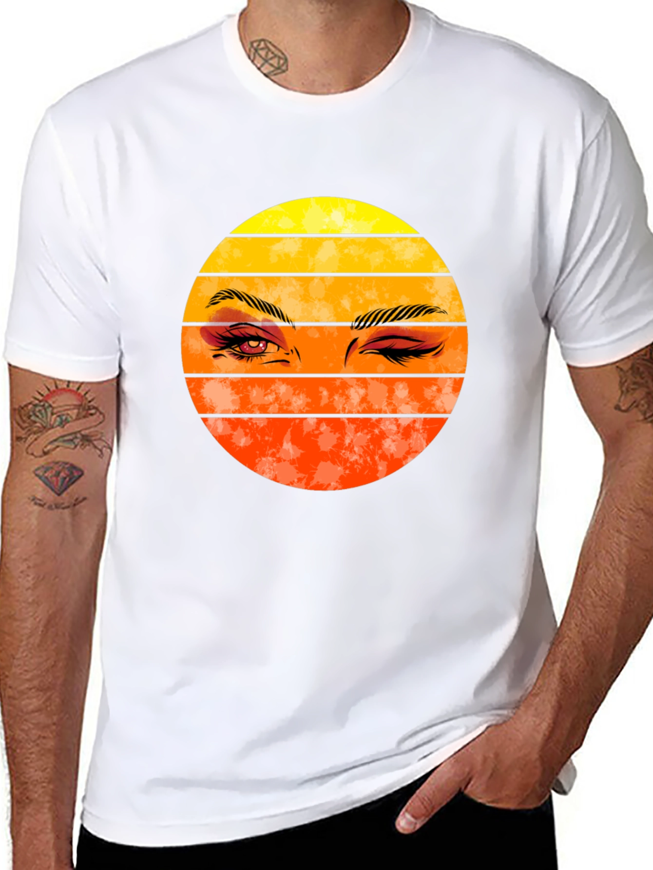 Retro Sunset Wink Graphic Tee - Black
