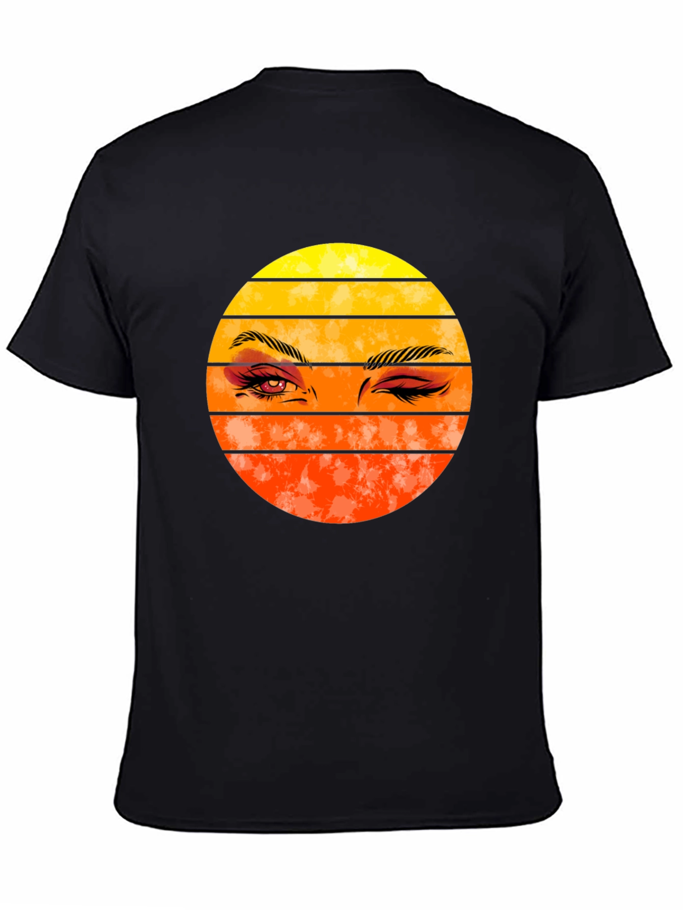 Retro Sunset Wink Graphic Tee - Black