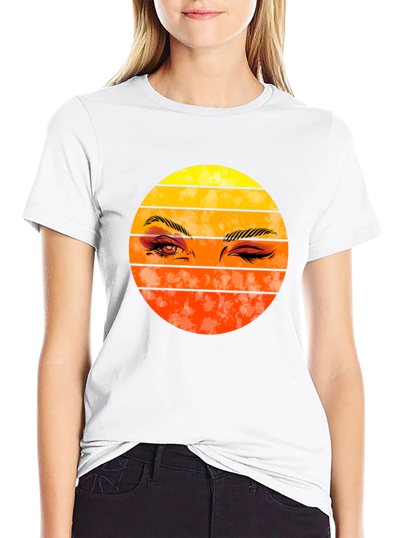 Retro Sunset Wink Graphic Tee - Black