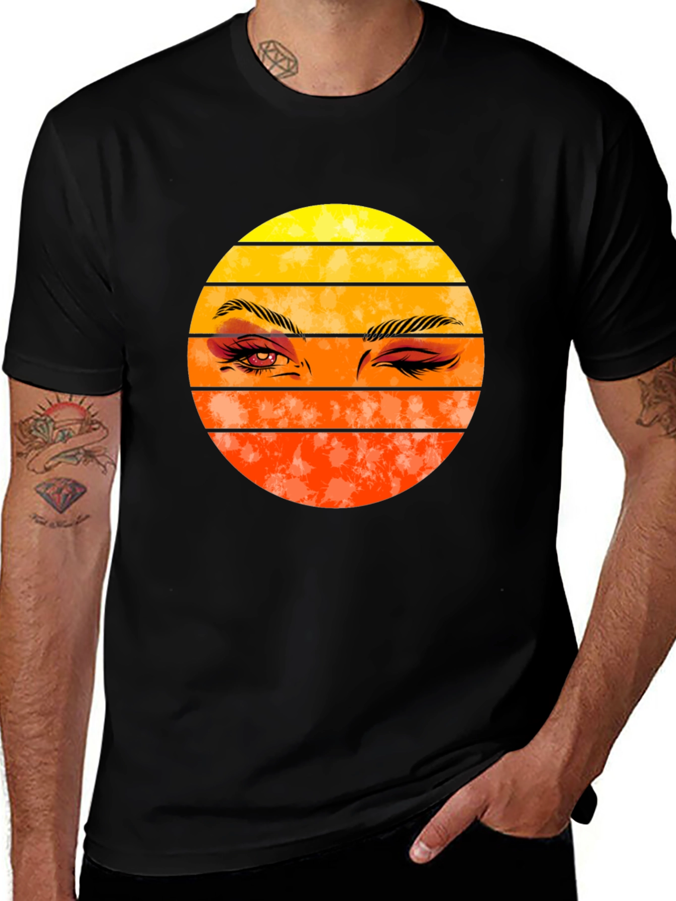 Retro Sunset Wink Graphic Tee - Black